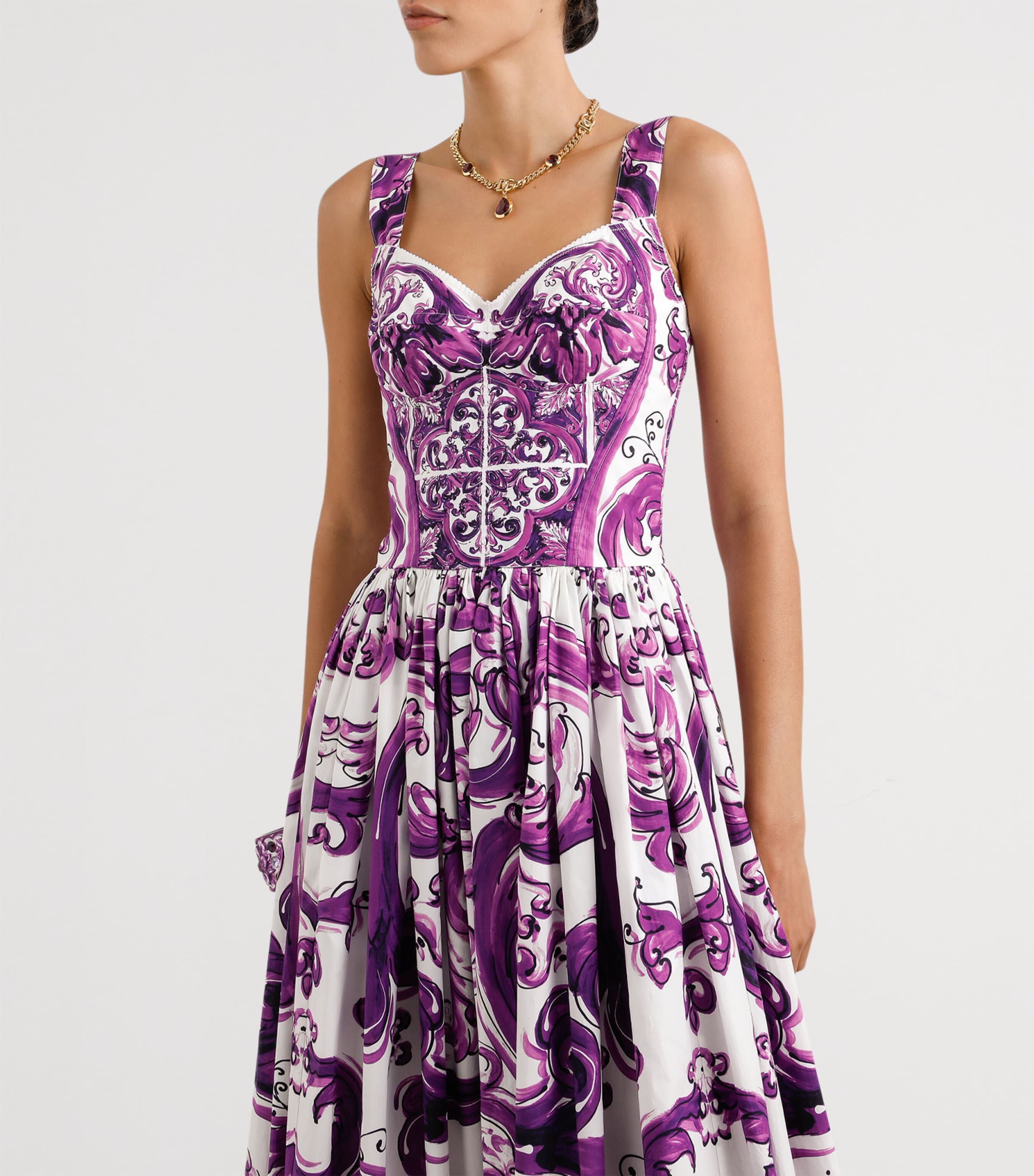 Cotton Majolica Print Pleated Maxi Dress HP5DQ-MIX MAIOLICA Image 2