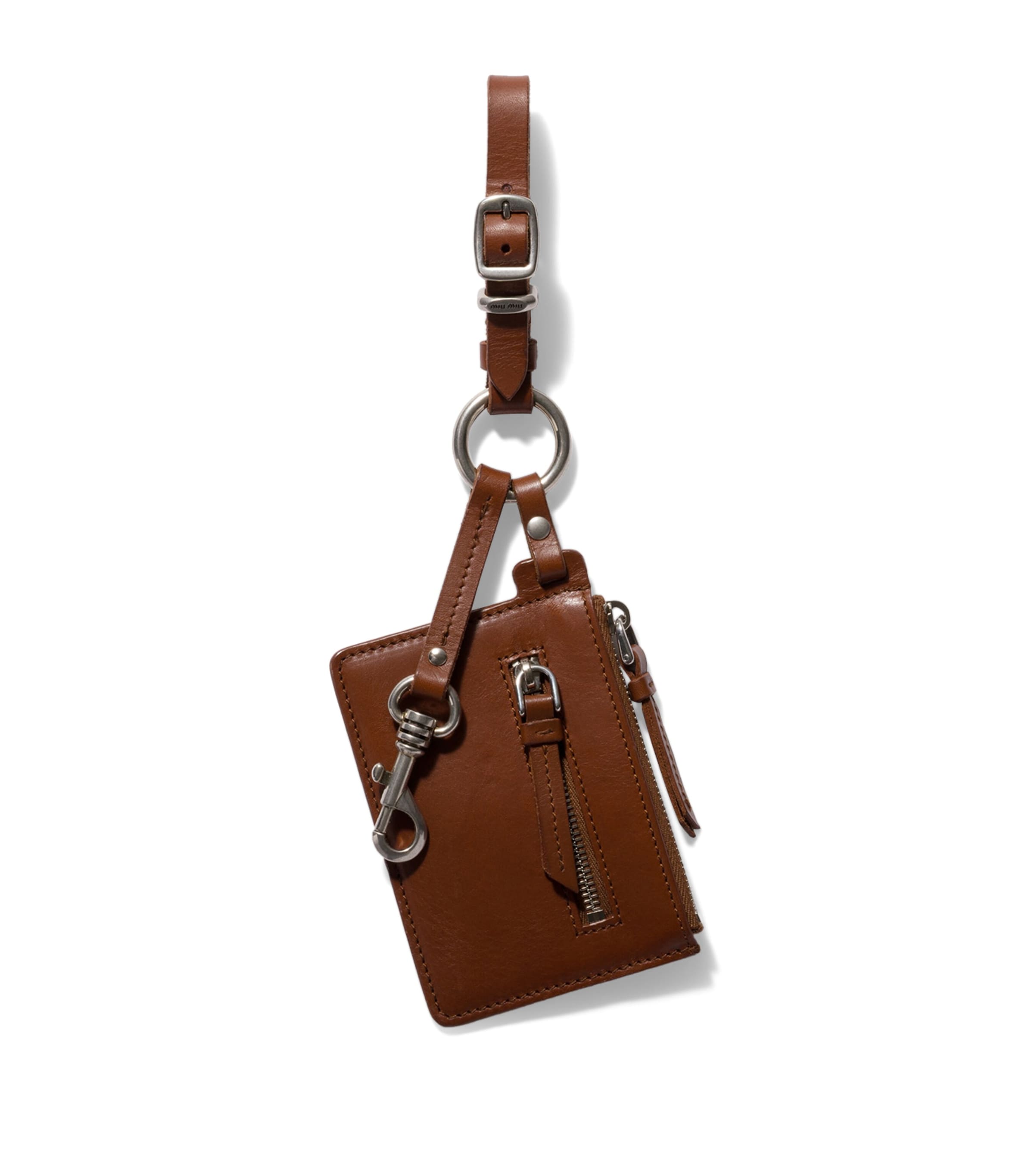 Miu Miu Leather Pouch Keyring Brown Image 1