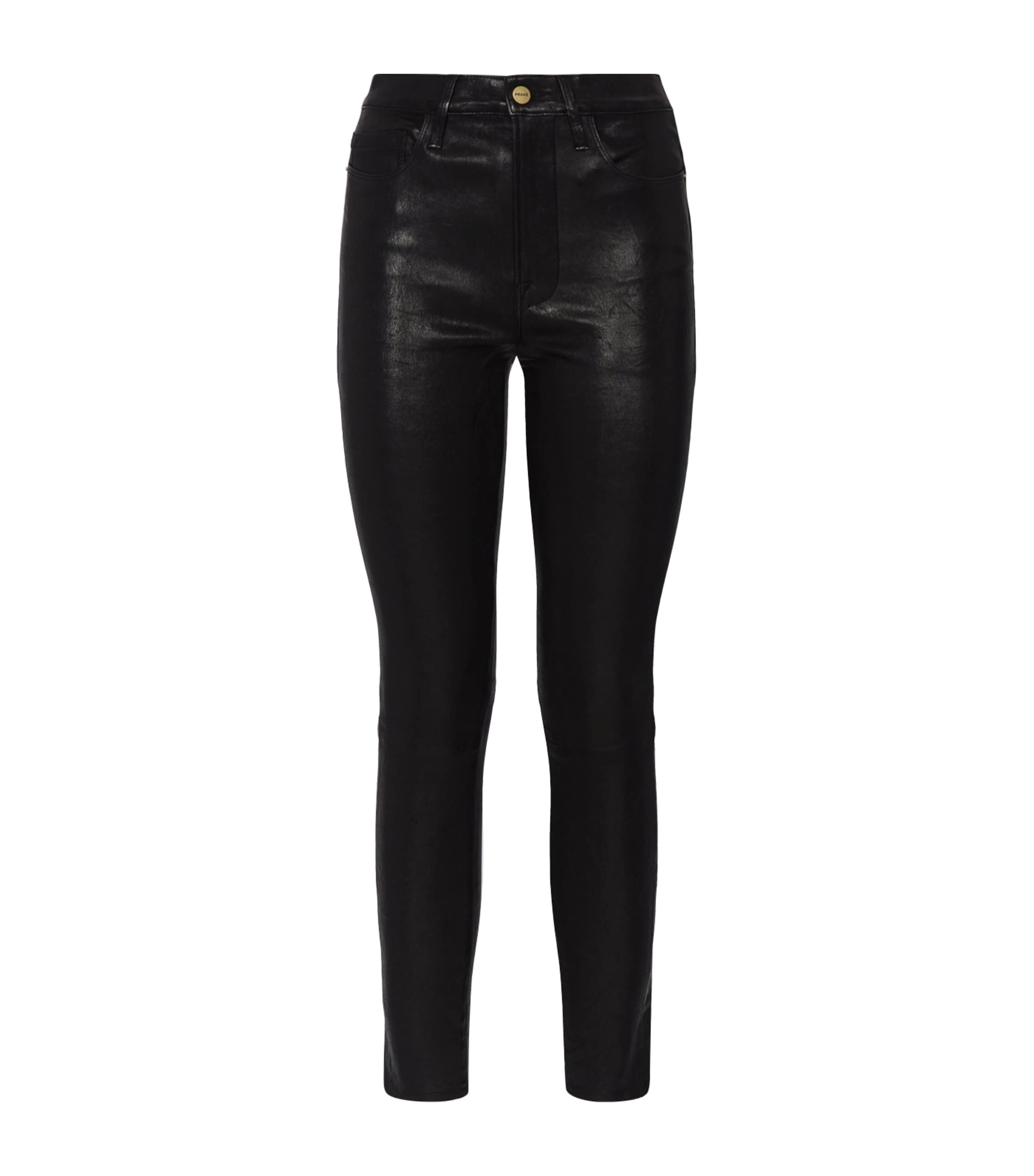 Frame Leather Le High Skinny Jeans In Black