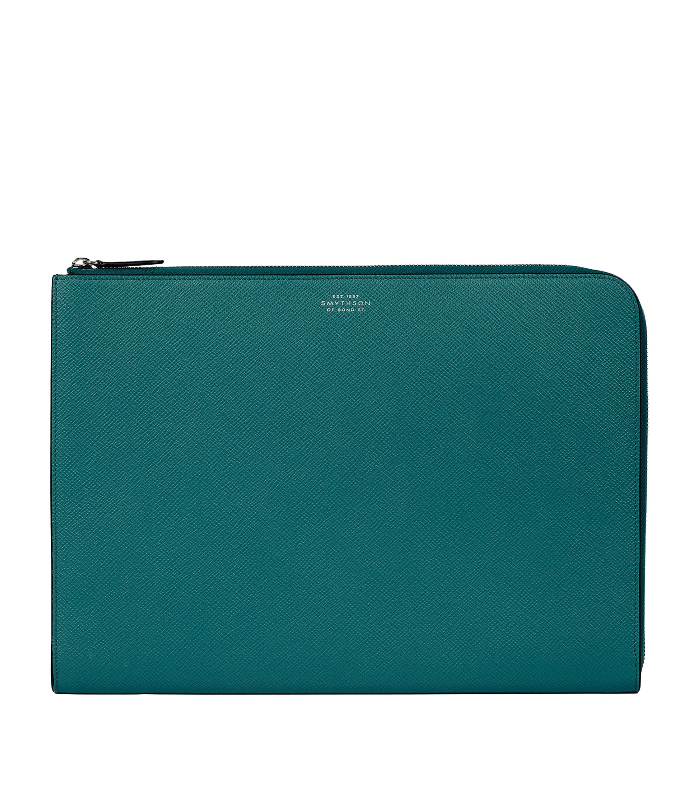 Smythson Small Panama Leather Laptop Case Petrol Image 1