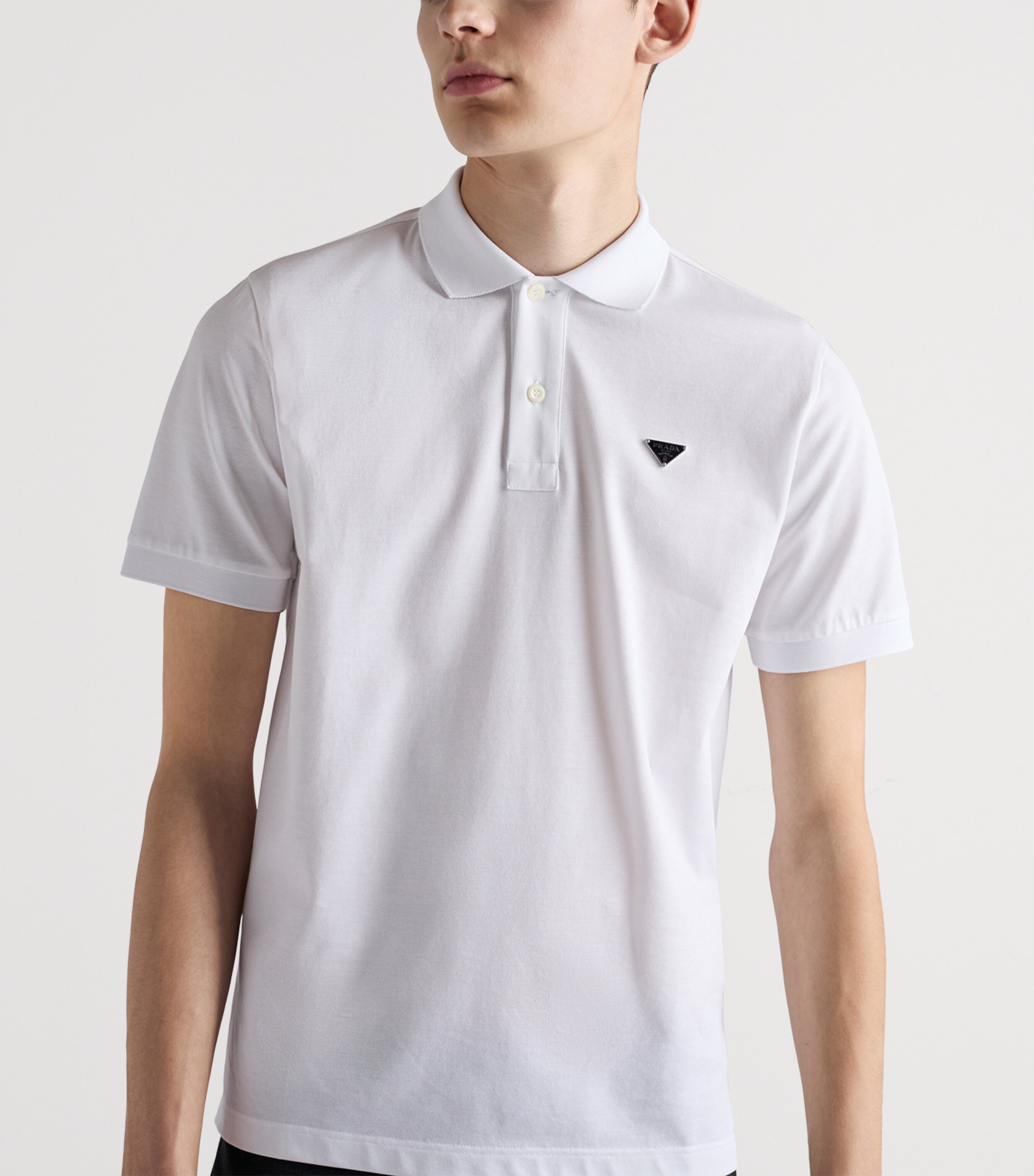 Prada Mens Cotton Piqué Slim Polo Shirt White Image 5