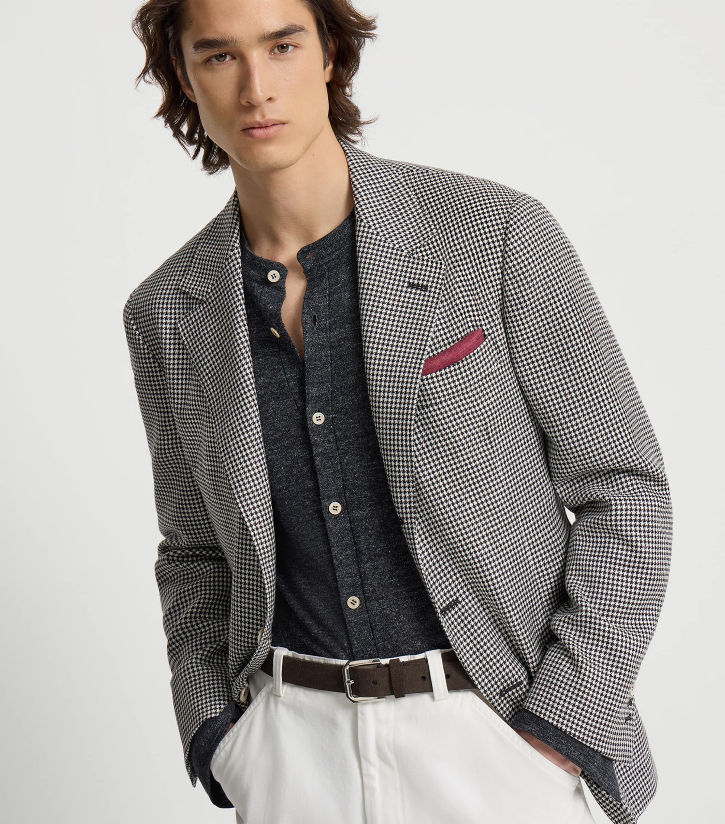 Virgin Wool-Blend Houndstooth Deconstructed Blazer C004 Image 4