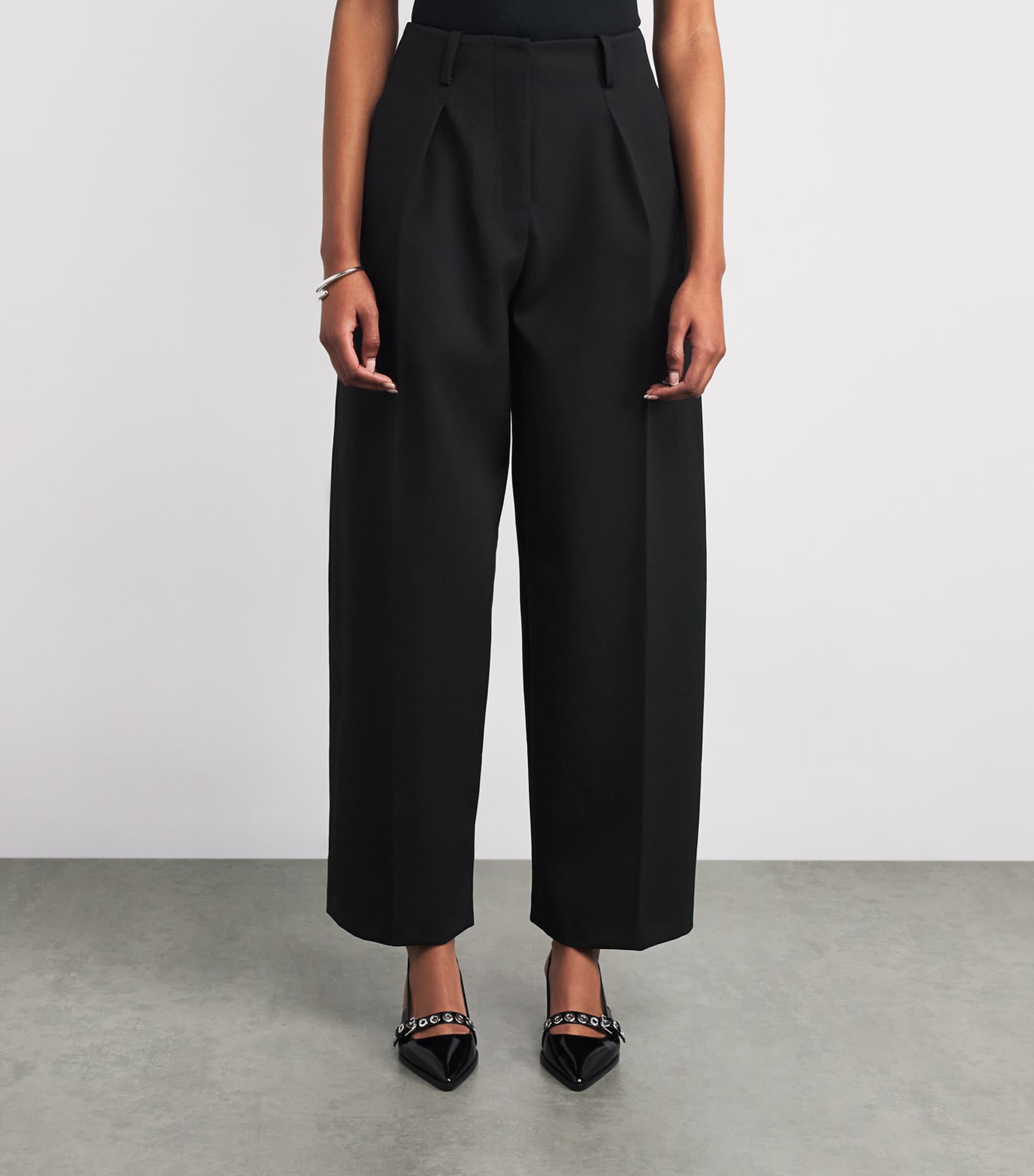 Pleated Wide-Leg Trousers BLACK Image 3