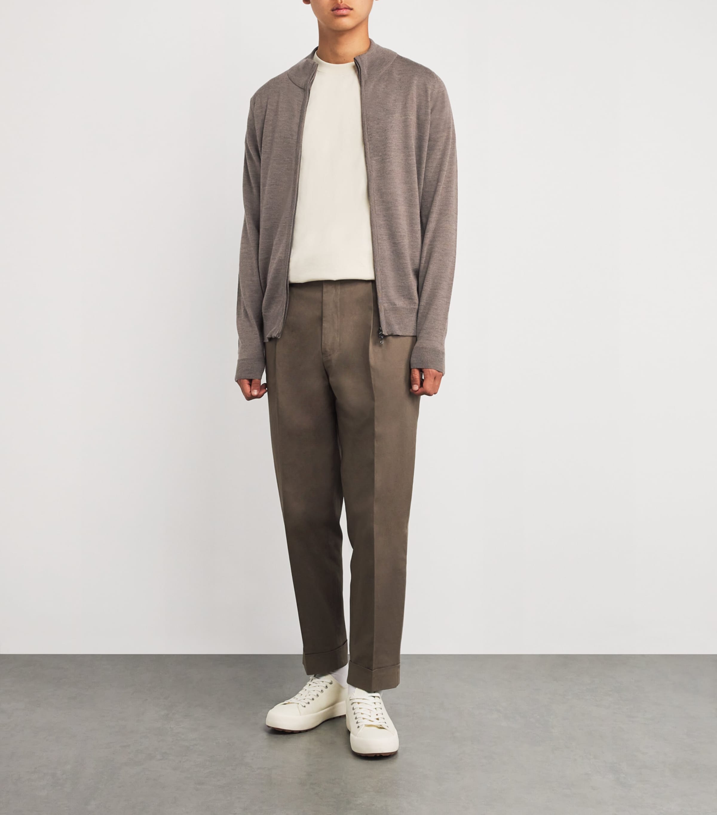 Extra Fine Merino Wool Claygate Zip-Up Sweater MUSHROOM Image 2