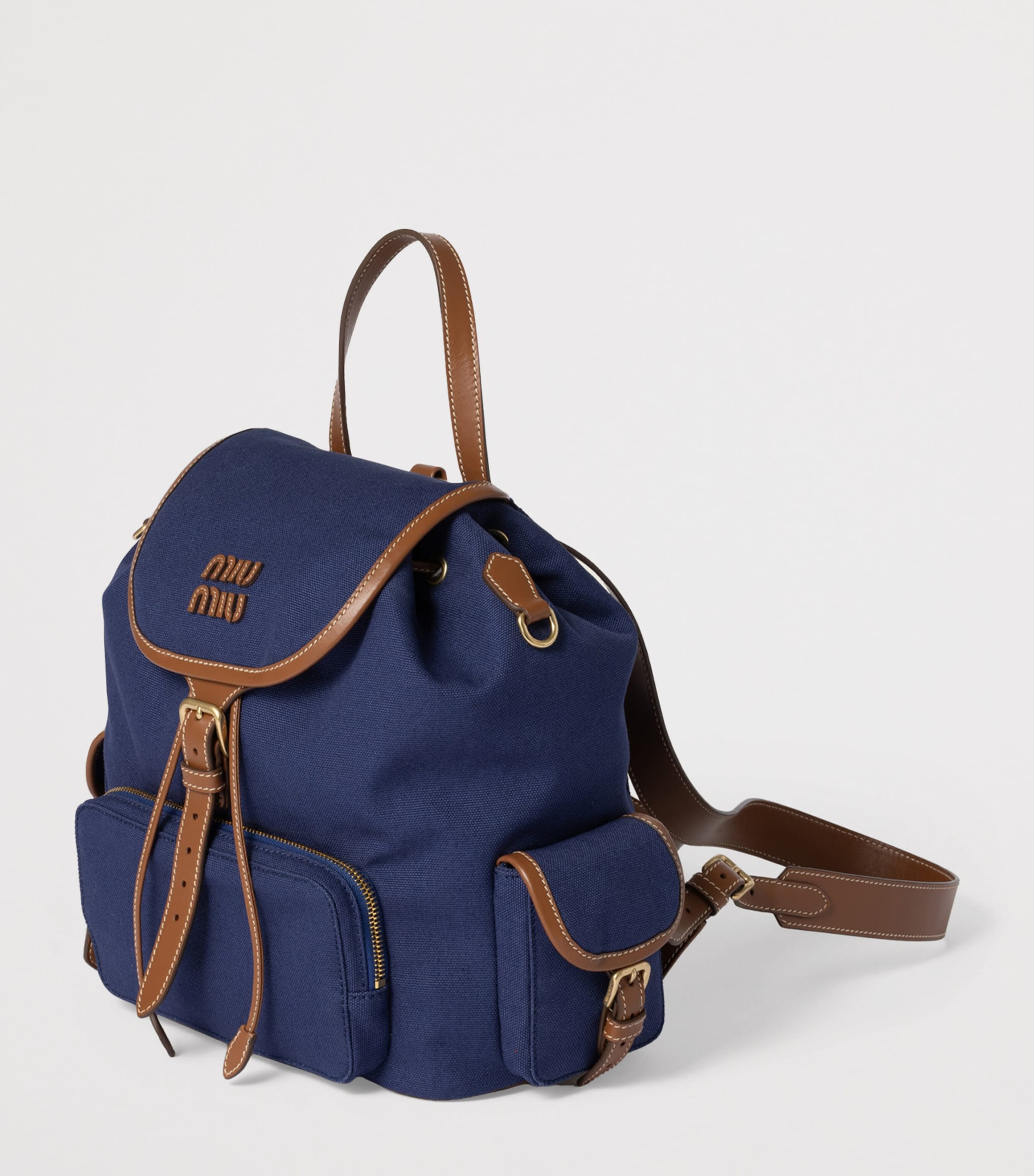 関税込 MiuMiu |Canvas and leather backpack Miu Miu Canvas and Leather Backpack | Harrods UK