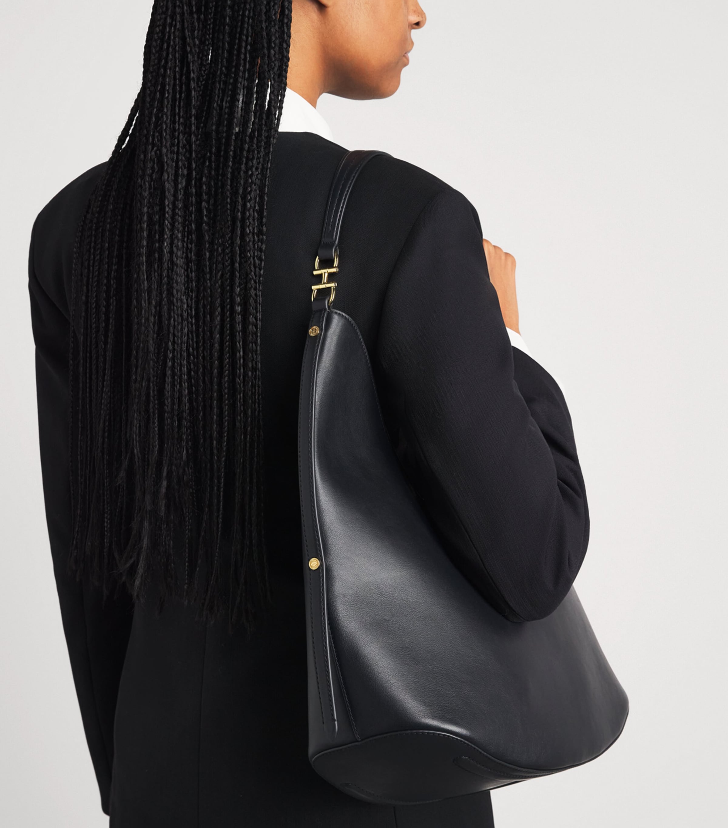 Harrods Medium Leather Penny Shoulder Bag Black Image 2