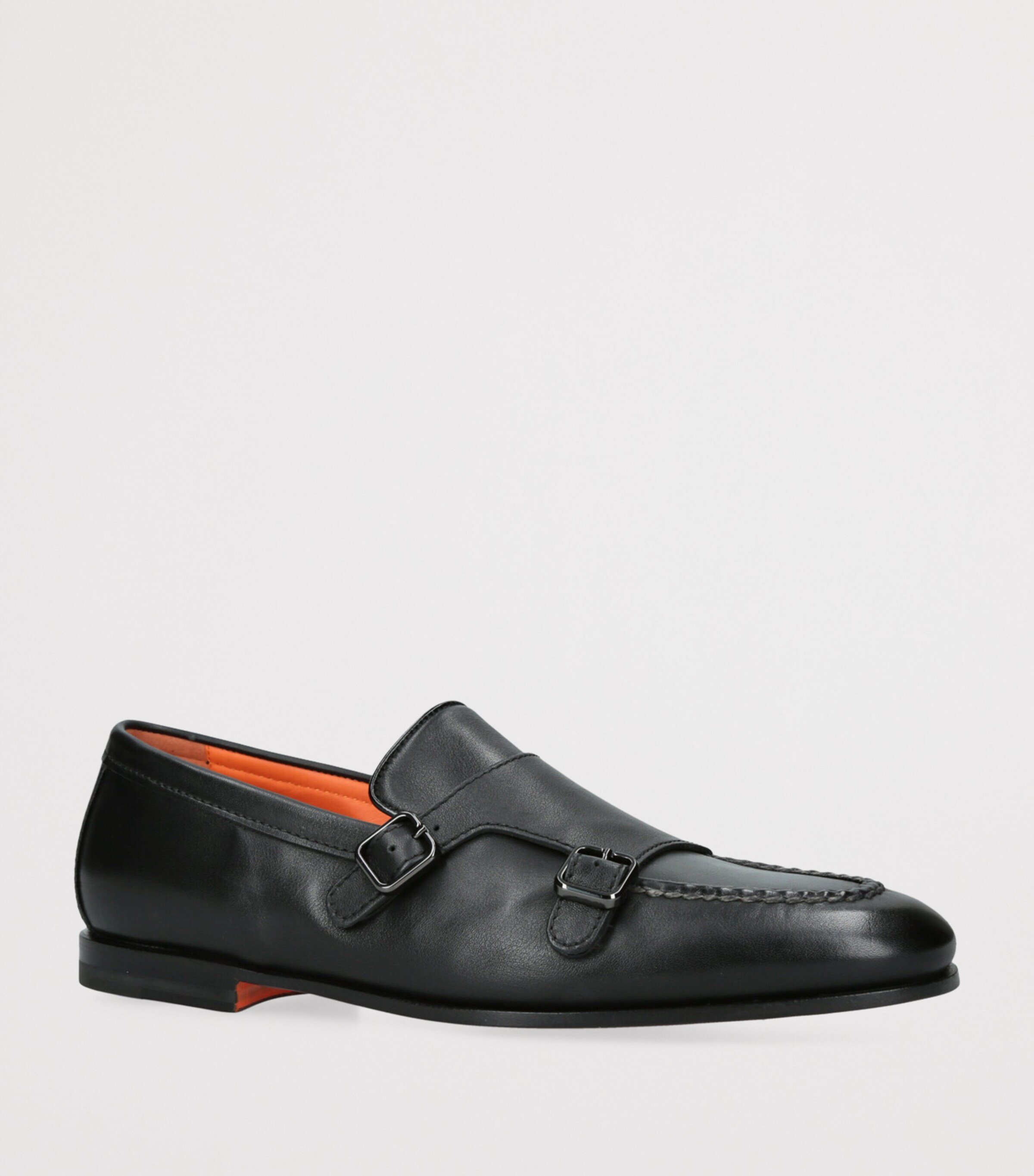Santoni Leather Carlos Double-Strap Monk Shoes Black Image 3