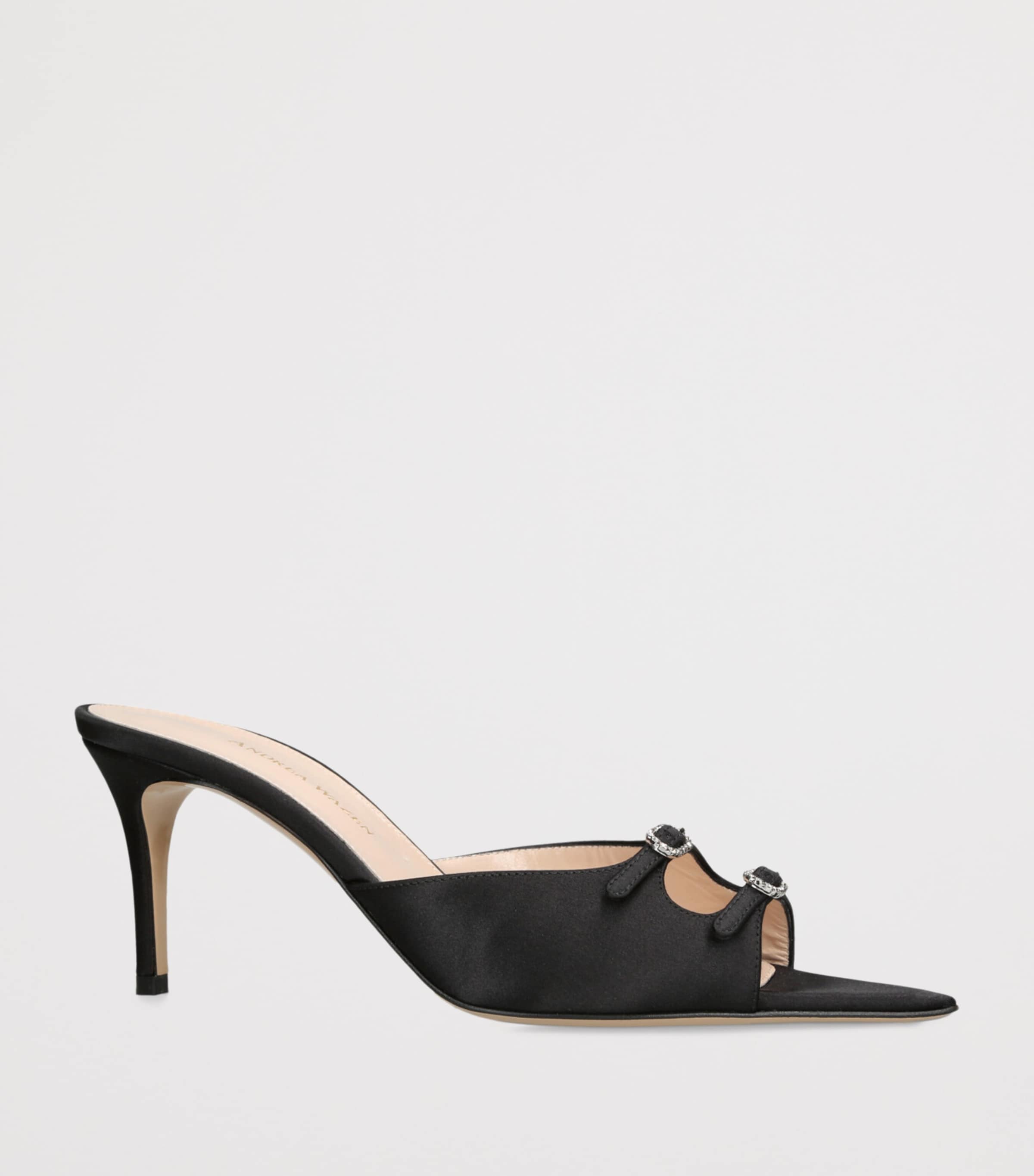 Andrea Wazen Satin Carol Heeled Mules 75 Black Image 3