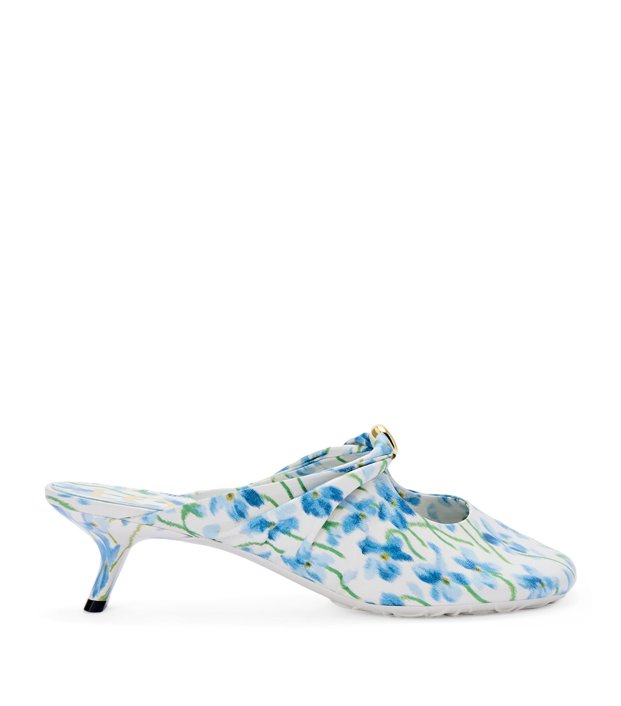 Loewe Pebble Floral-printed Soft Leather Mules In White