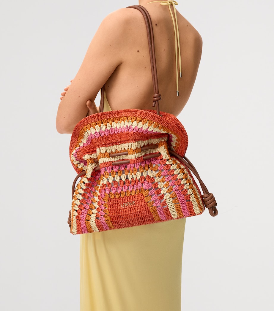 LOEWE x Paula's Ibiza Medium Raffia Flamenco Clutch Bag Bright Orange/pink Image 9