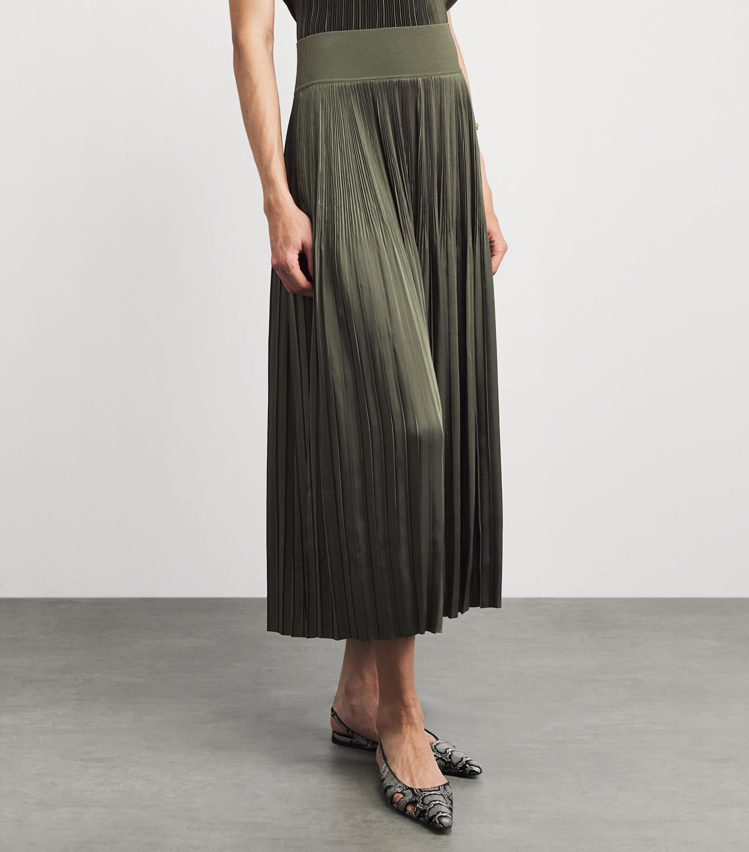 Joseph Womens Satin Pleated Rabat Midi Skirt Palm Leaf Image 4