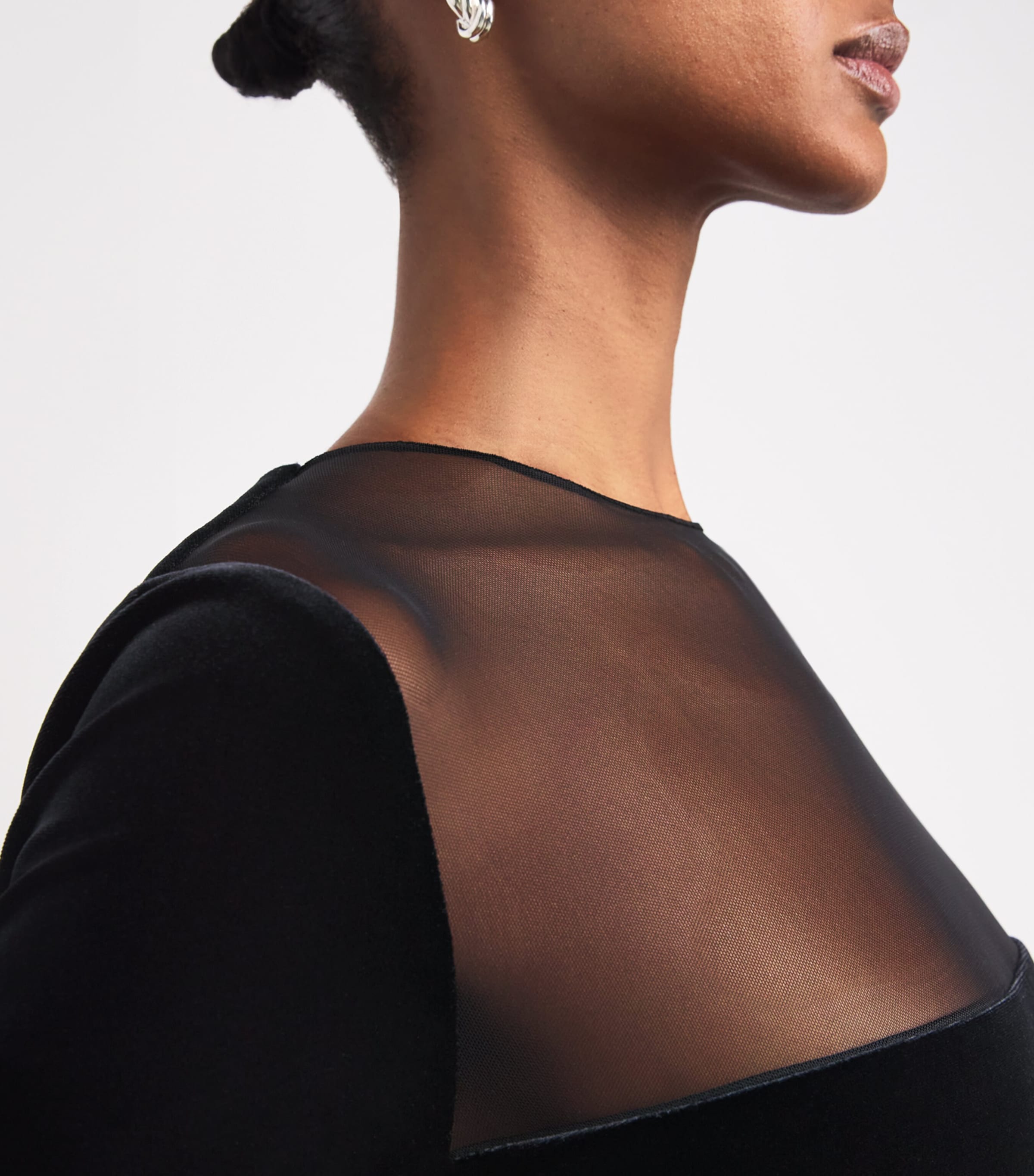 Alex Perry Womens Velvet Mesh-Detail Midi Dress Black Image 4