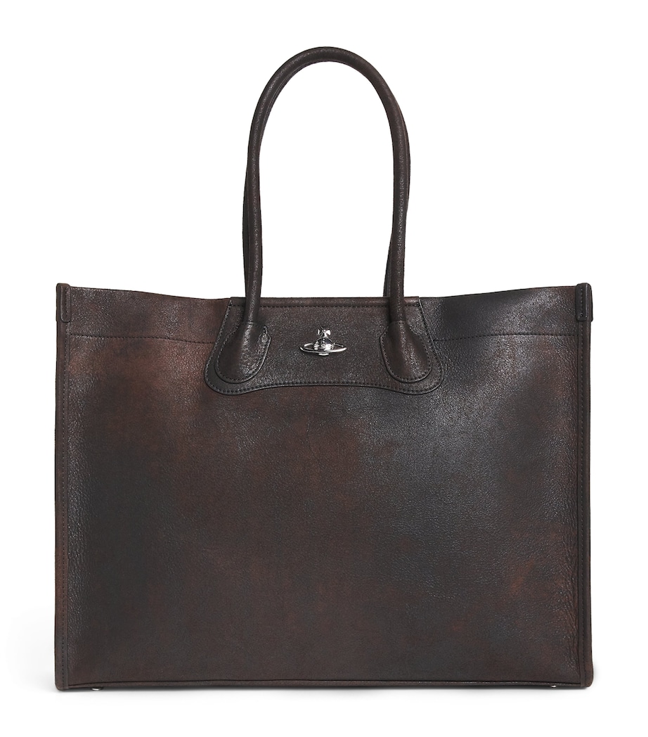 Distressed Leather Tote Bag D402 DARK BROWN Image 1