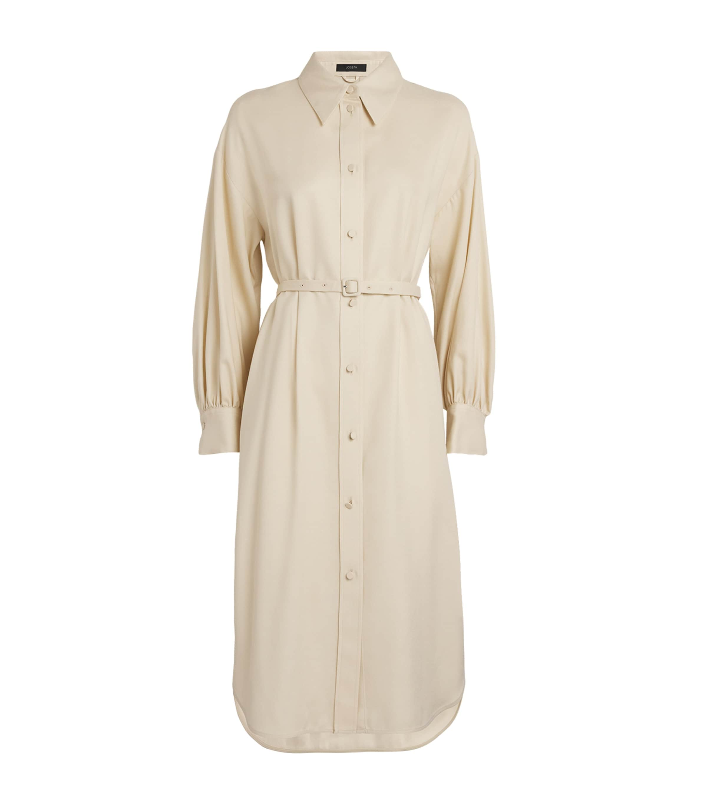 Shop Joseph Belted Floreal Midi Shirt Dress In Beige