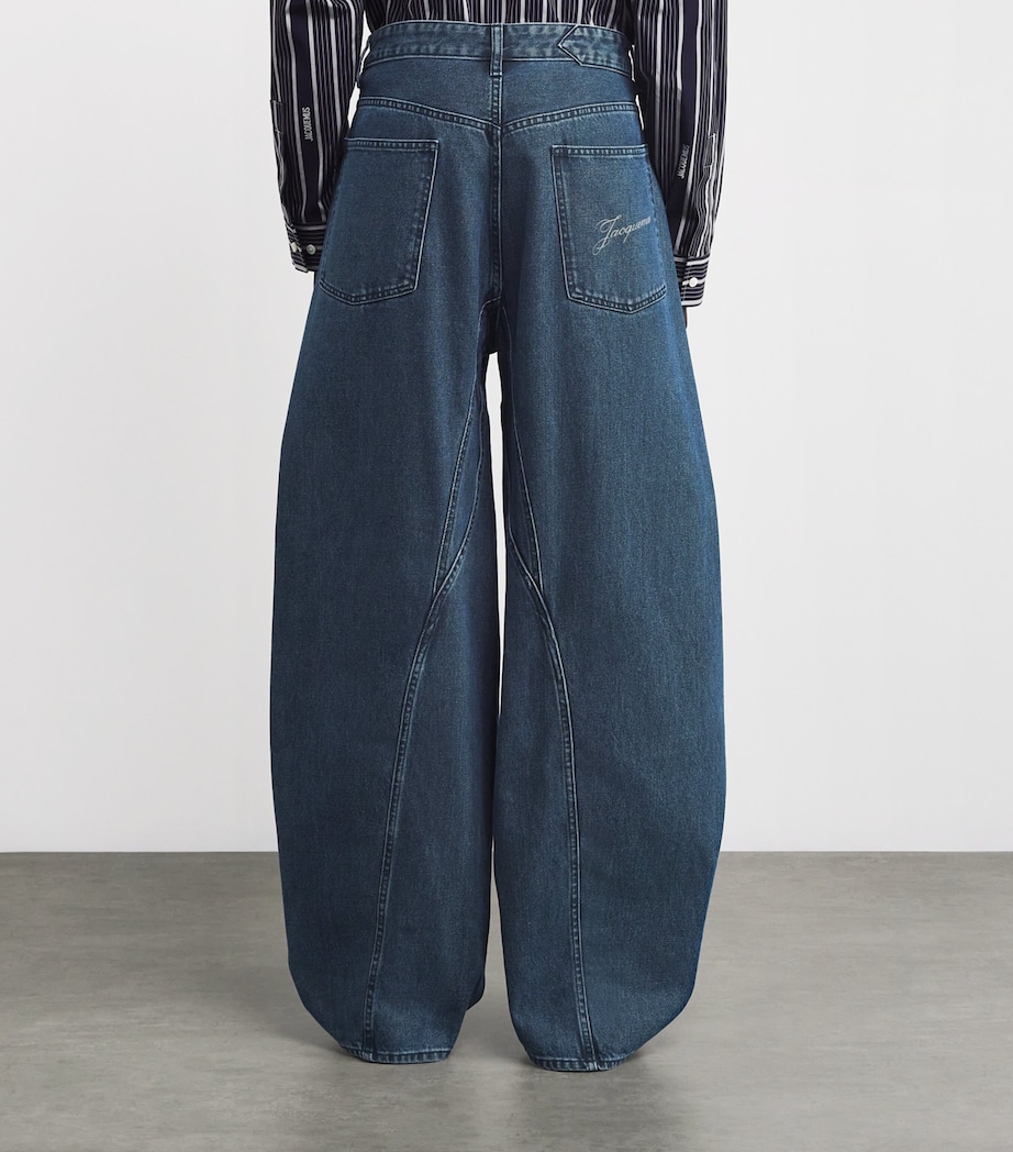 Curved-Seam Wide-Leg Jeans 380-NAVY Image 4