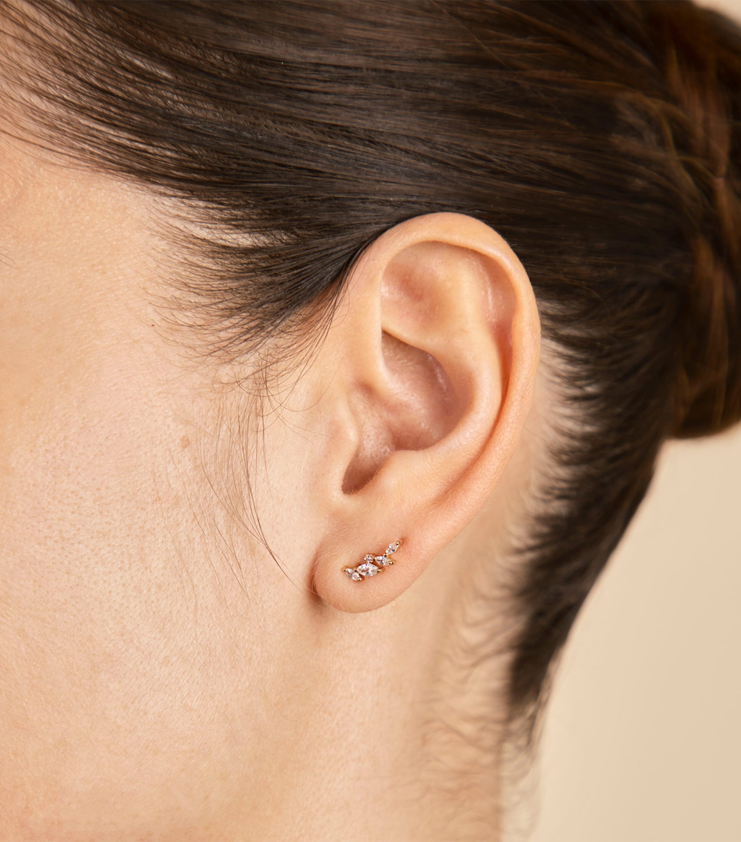 Astrid Miyu Gold-Plated Navette Crystal Climber Stud Earrings