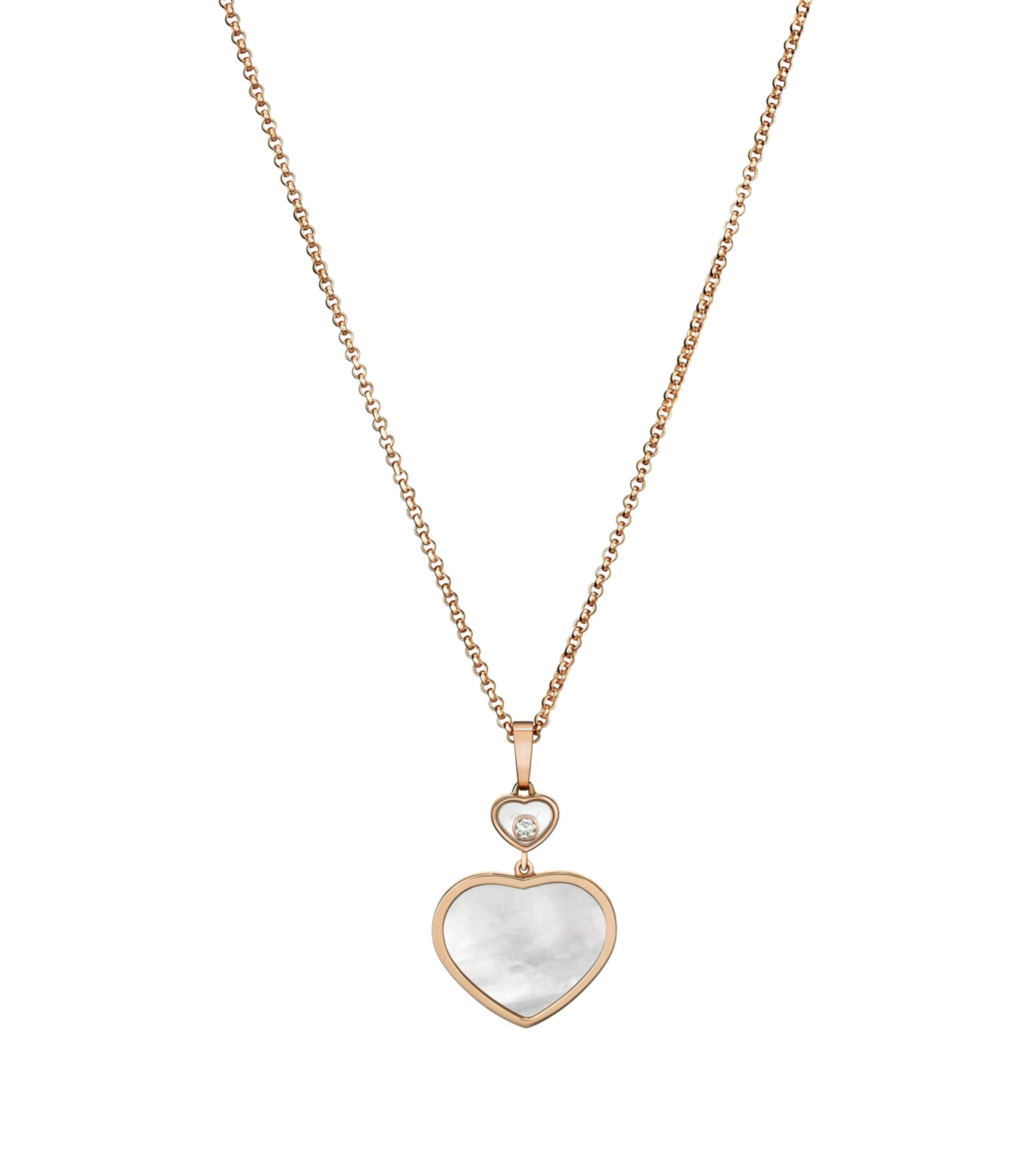 Chopard Rose Gold And Diamond Happy Hearts Pendant In Gray