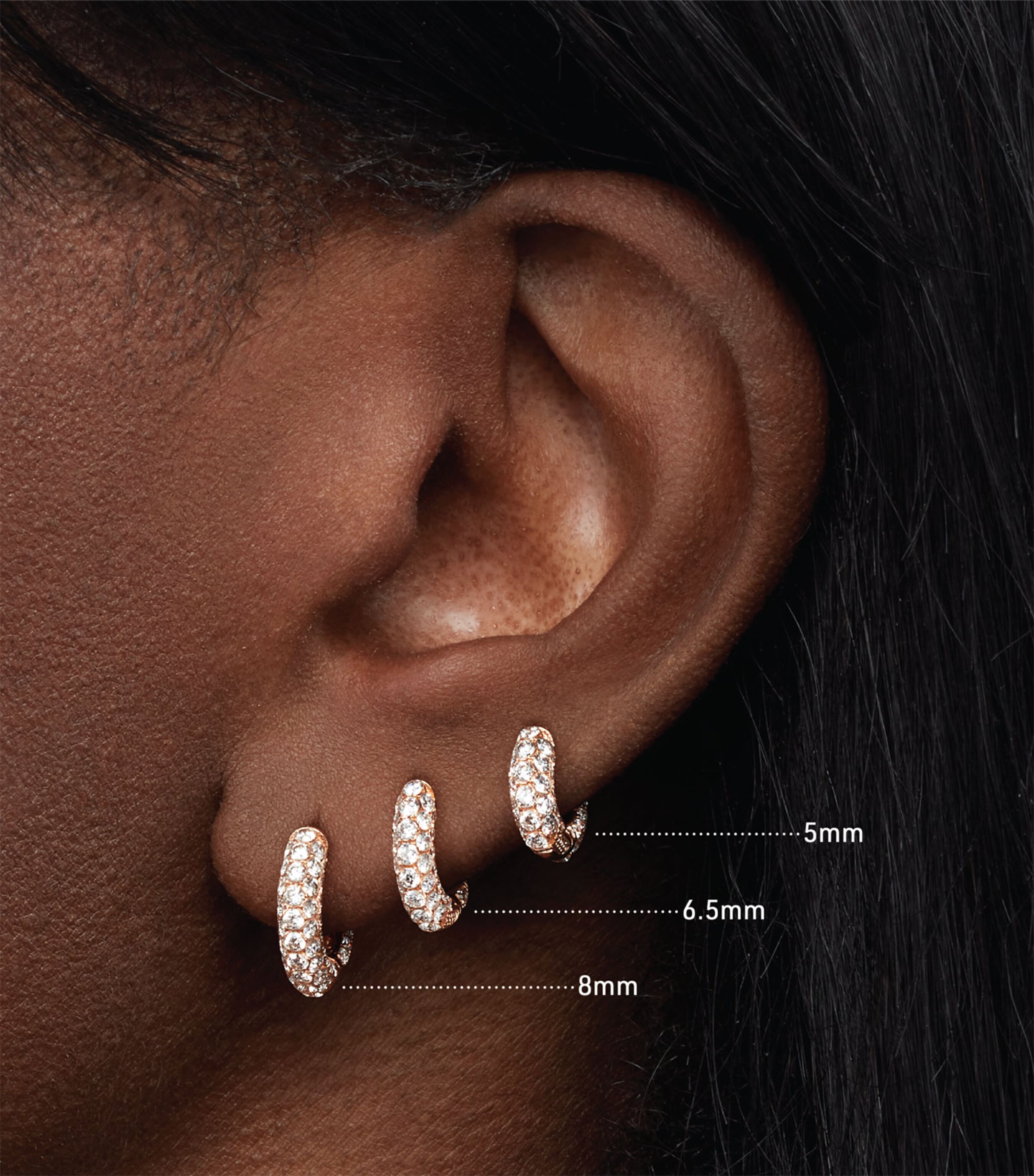 White Gold Invisible Set Diamond Three Row Pavé Hoop Earring (6.5mm) WHITE GOLD Image 3