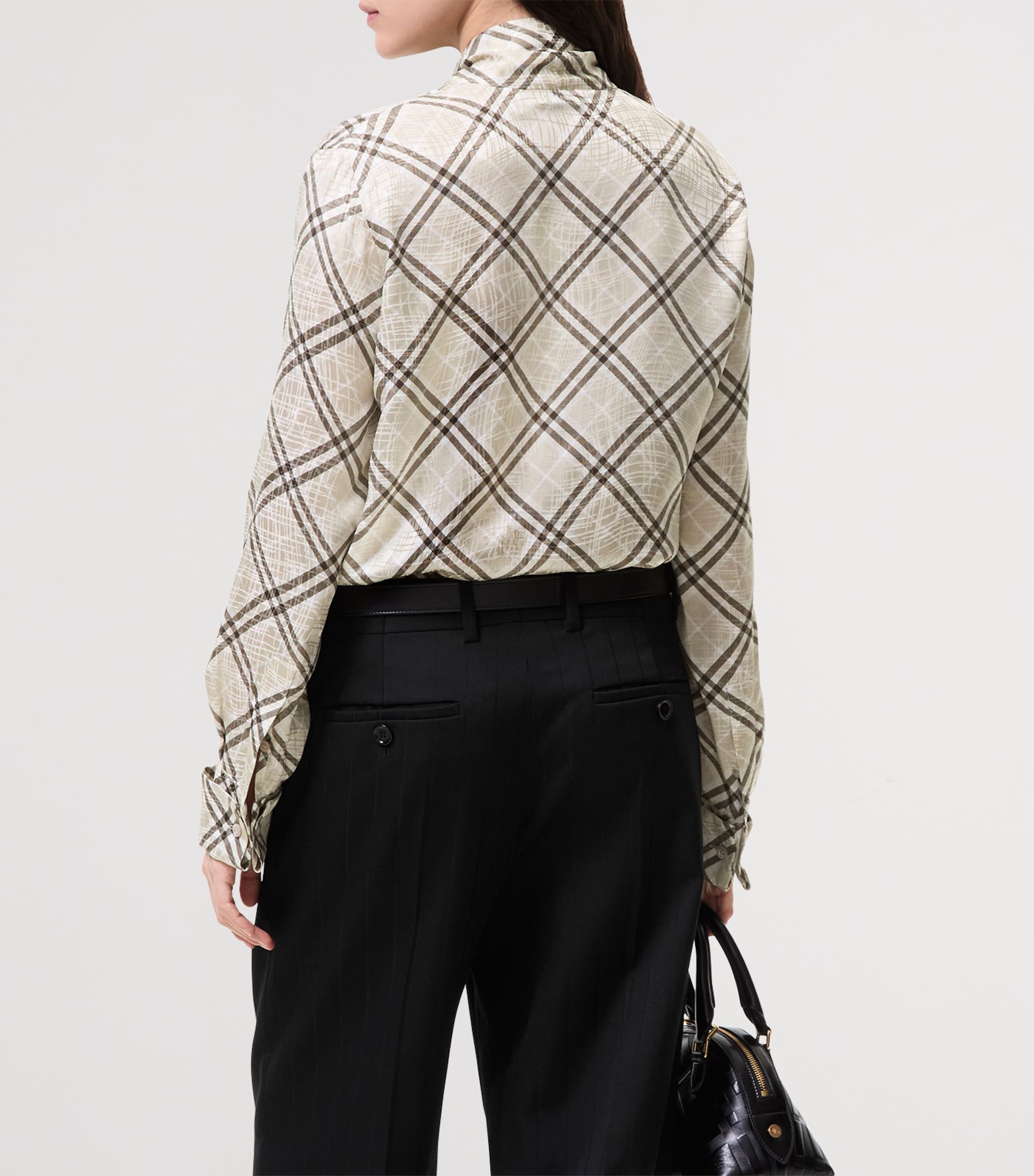 Burberry Womens Silk-Blend Check Scarf Blouse Champagne Wht Ip Chk Image 3