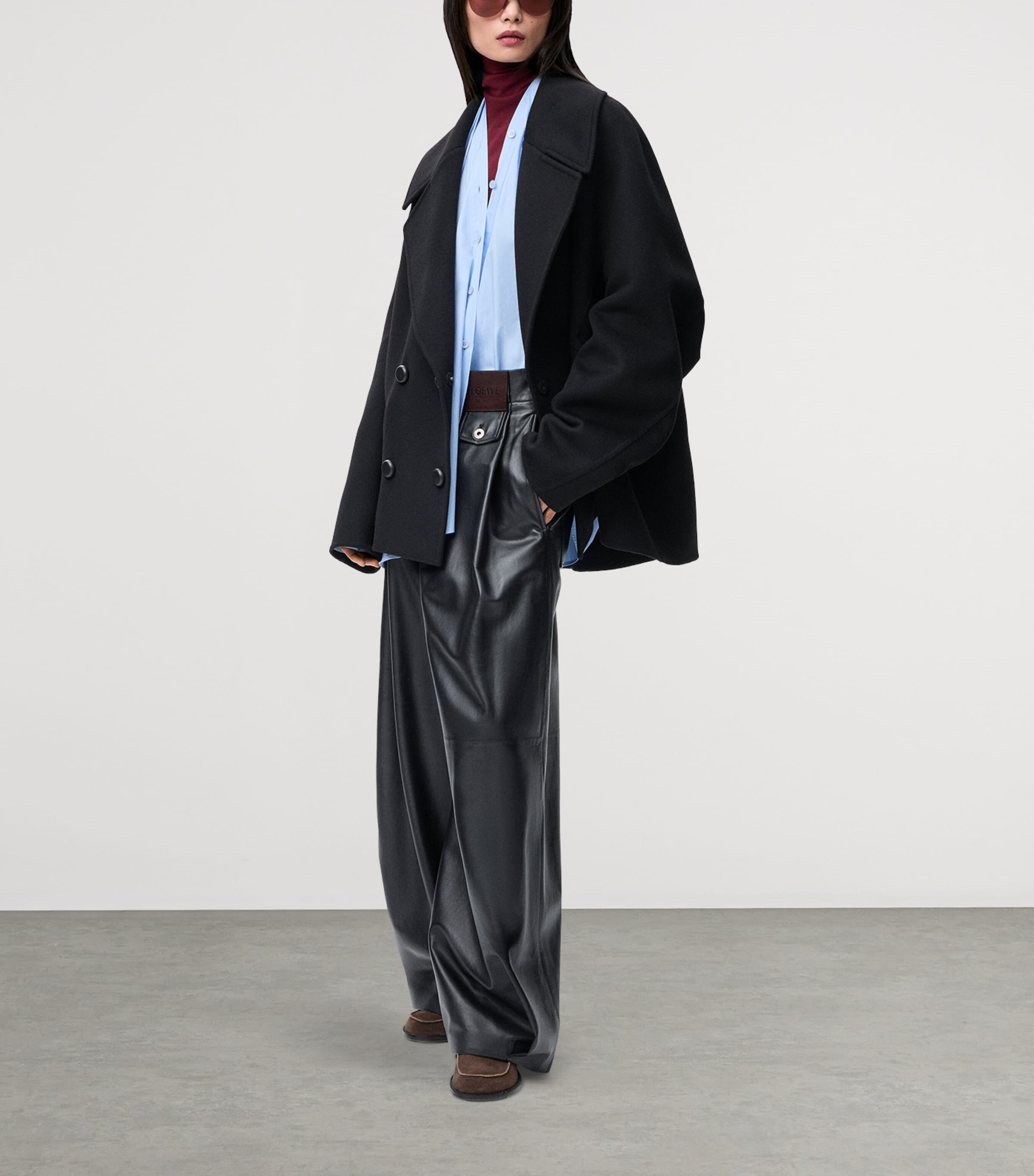 Wool Double-Breasted Short Coat BLACK Image 2