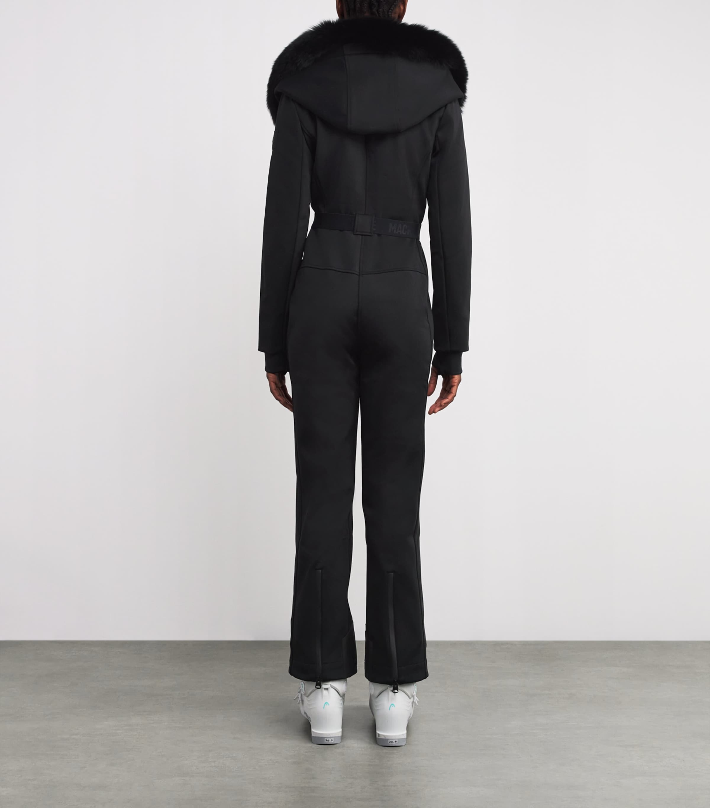 Bonded Fleece Fox Fur-Trim Elle-ZR Ski Suit BLACK Image 3