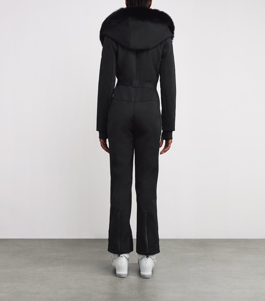 Bonded Fleece Fox Fur-Trim Elle-ZR Ski Suit BLACK Image 3