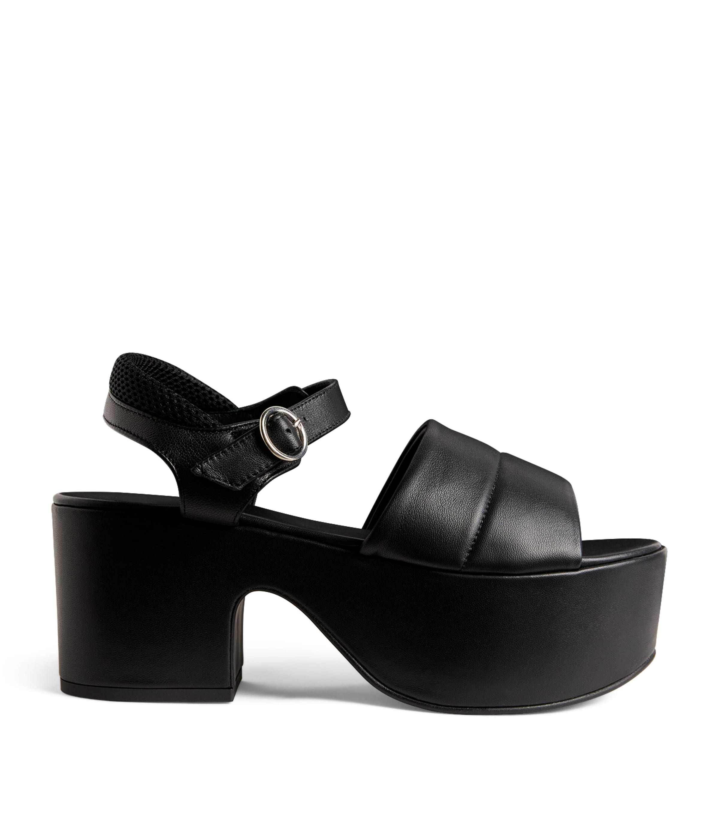 Shop Weekend Max Mara Leather Platform Sandals 65 In Black