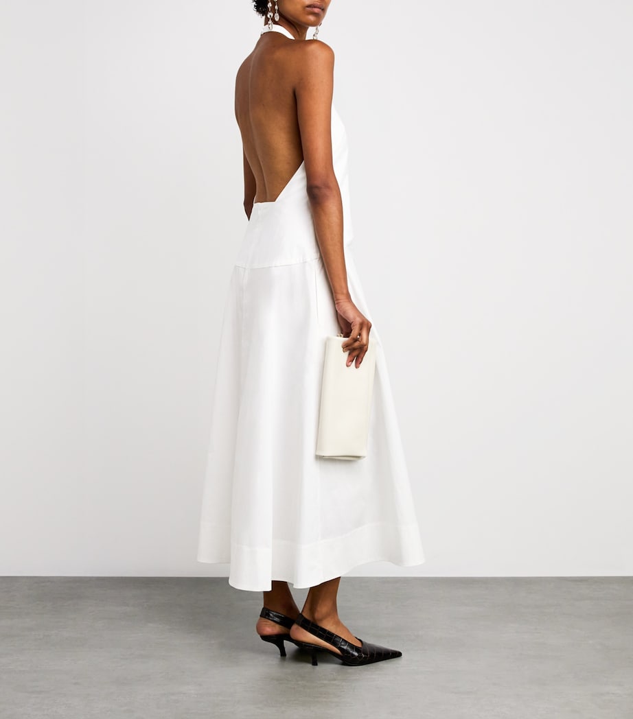 Cotton-Blend Halterneck Midi Dress WHITE Image 2