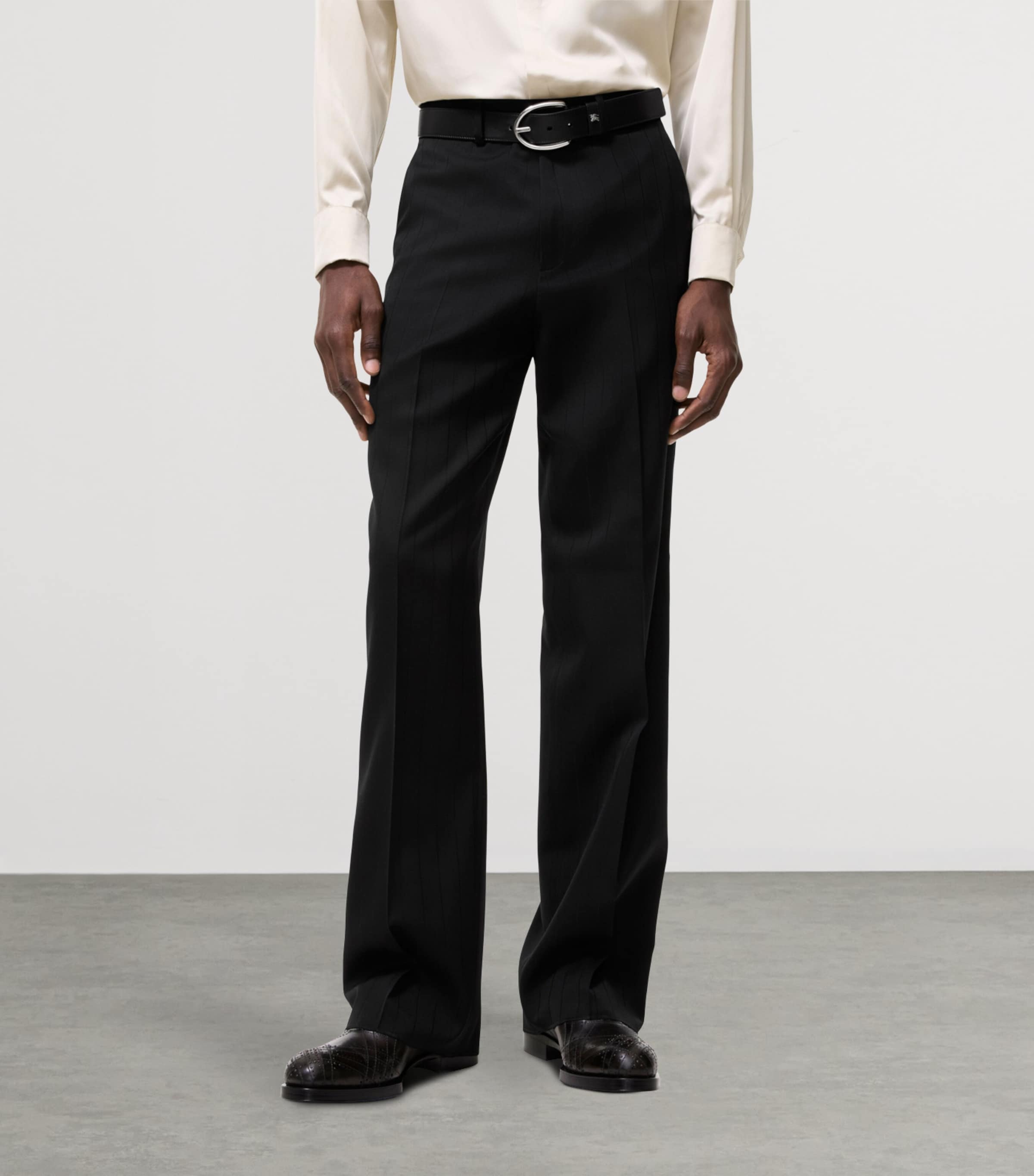 Burberry Mens Wool Grain de Poudre Tailored Trousers Black Stripe Image 2