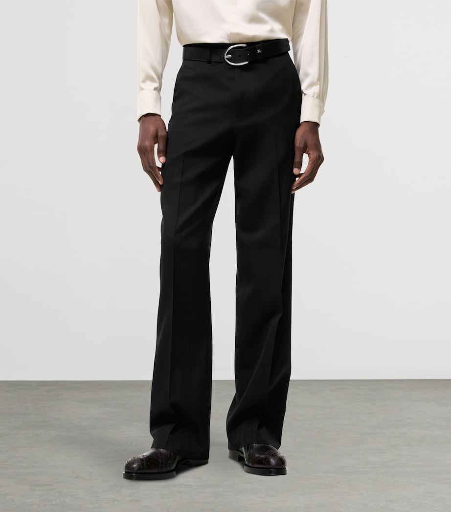 Burberry Mens Wool Grain de Poudre Tailored Trousers Black Stripe Image 2