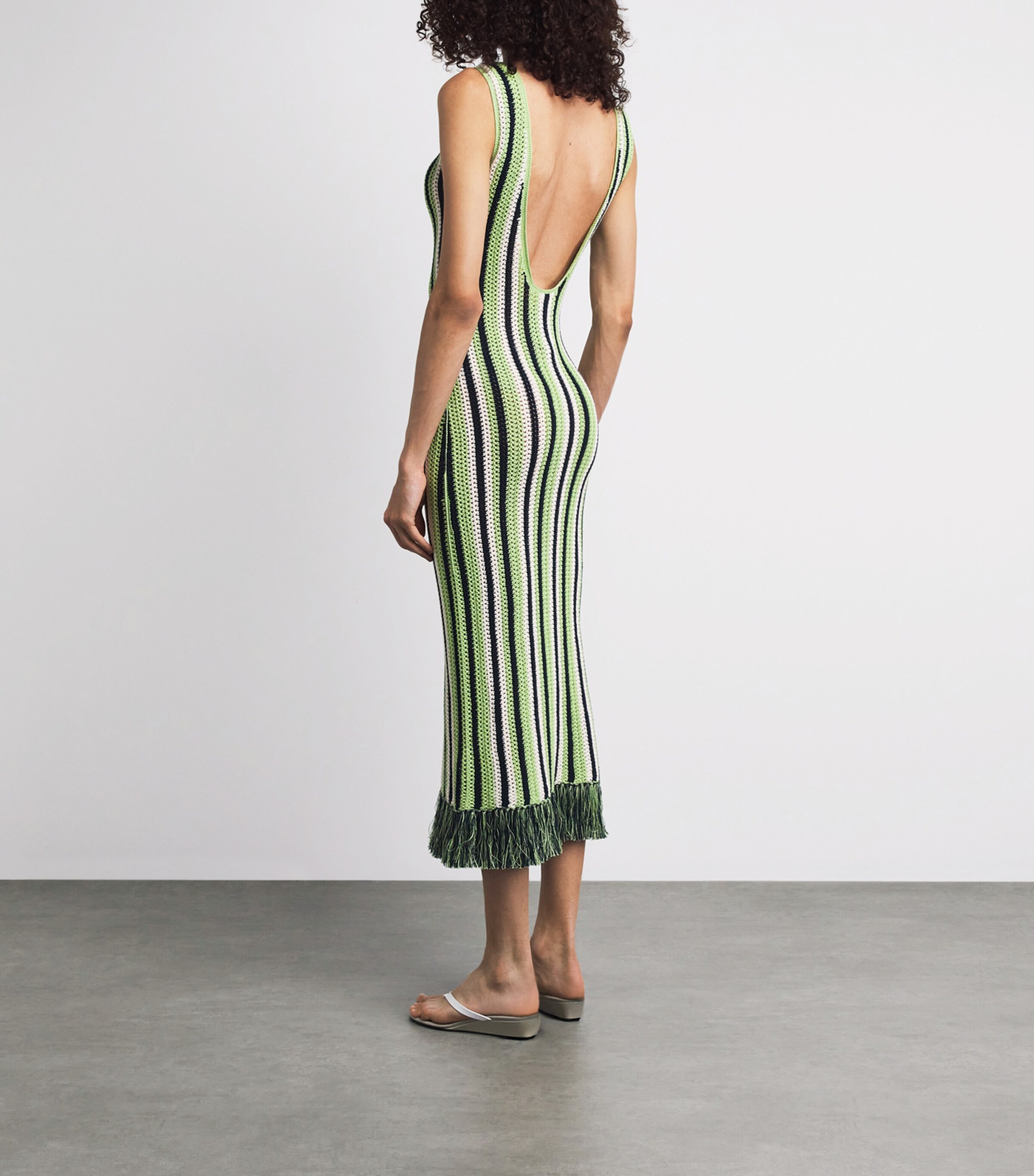 ESCVDO Womens Fringe Misti Midi Dress Cobalt Matcha Ivory Image 4