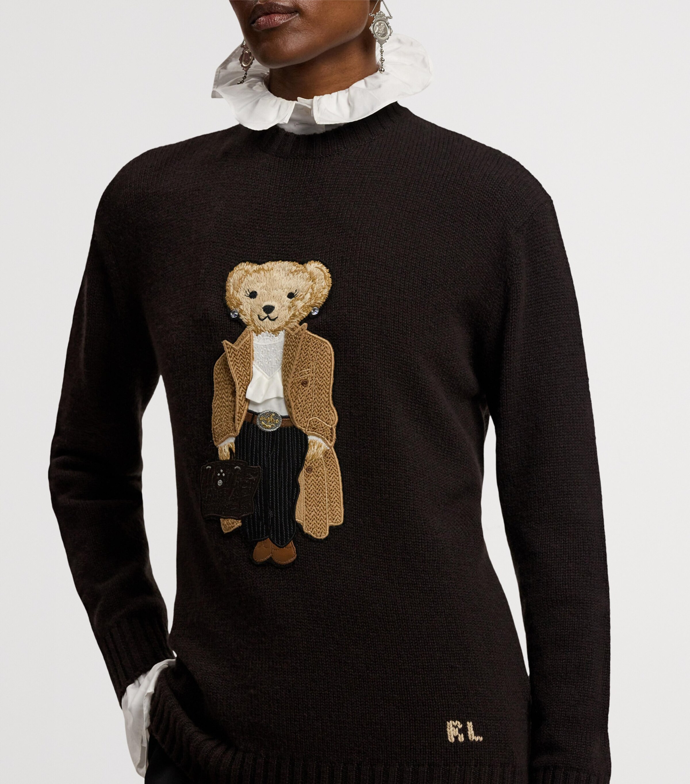 Cashmere Fall Polo Bear Sweater DARK BROWN Image 7