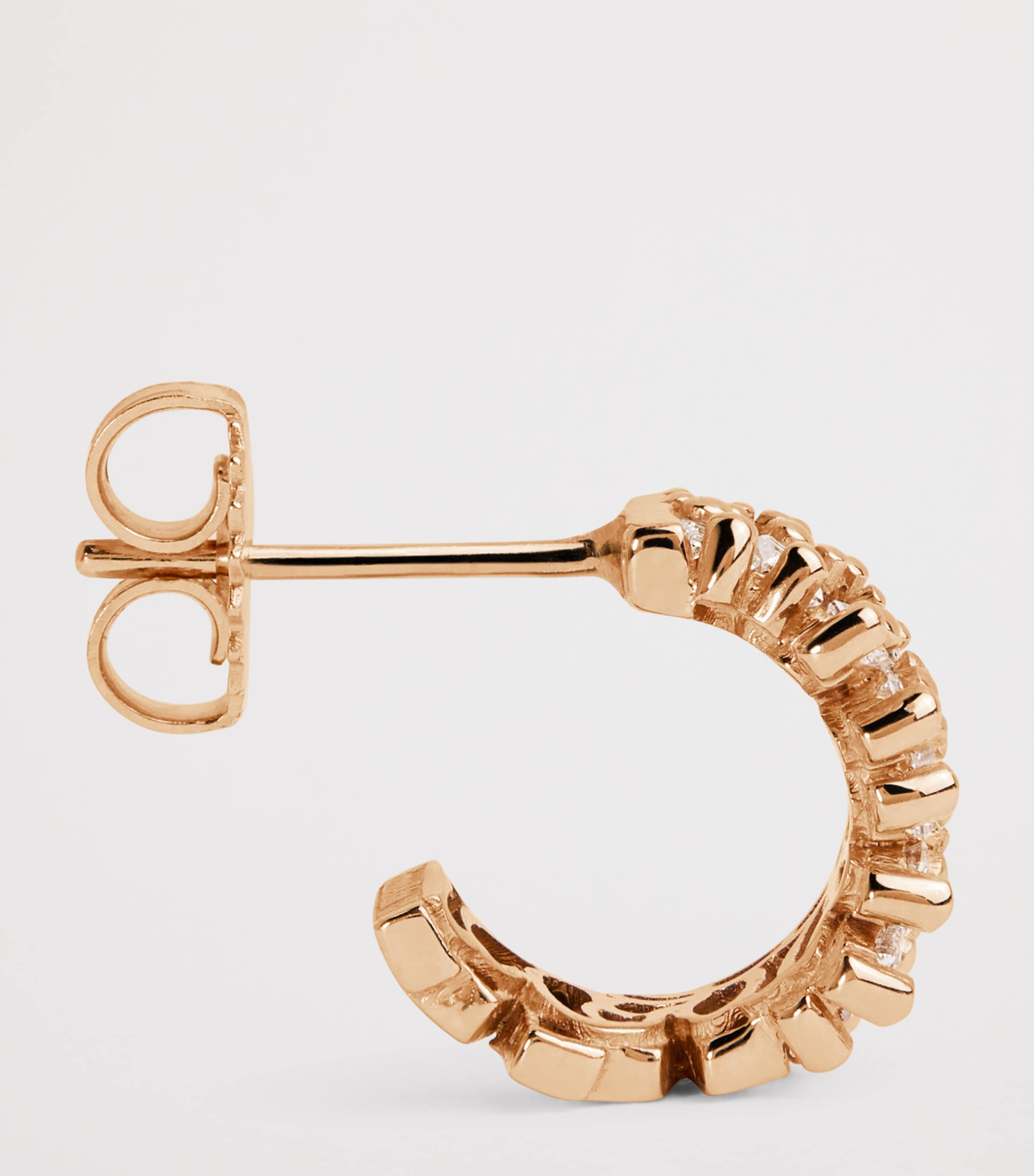 Mini Rose Gold and Diamond Short Stack Hoop Earrings 18K RG/WD Image 4