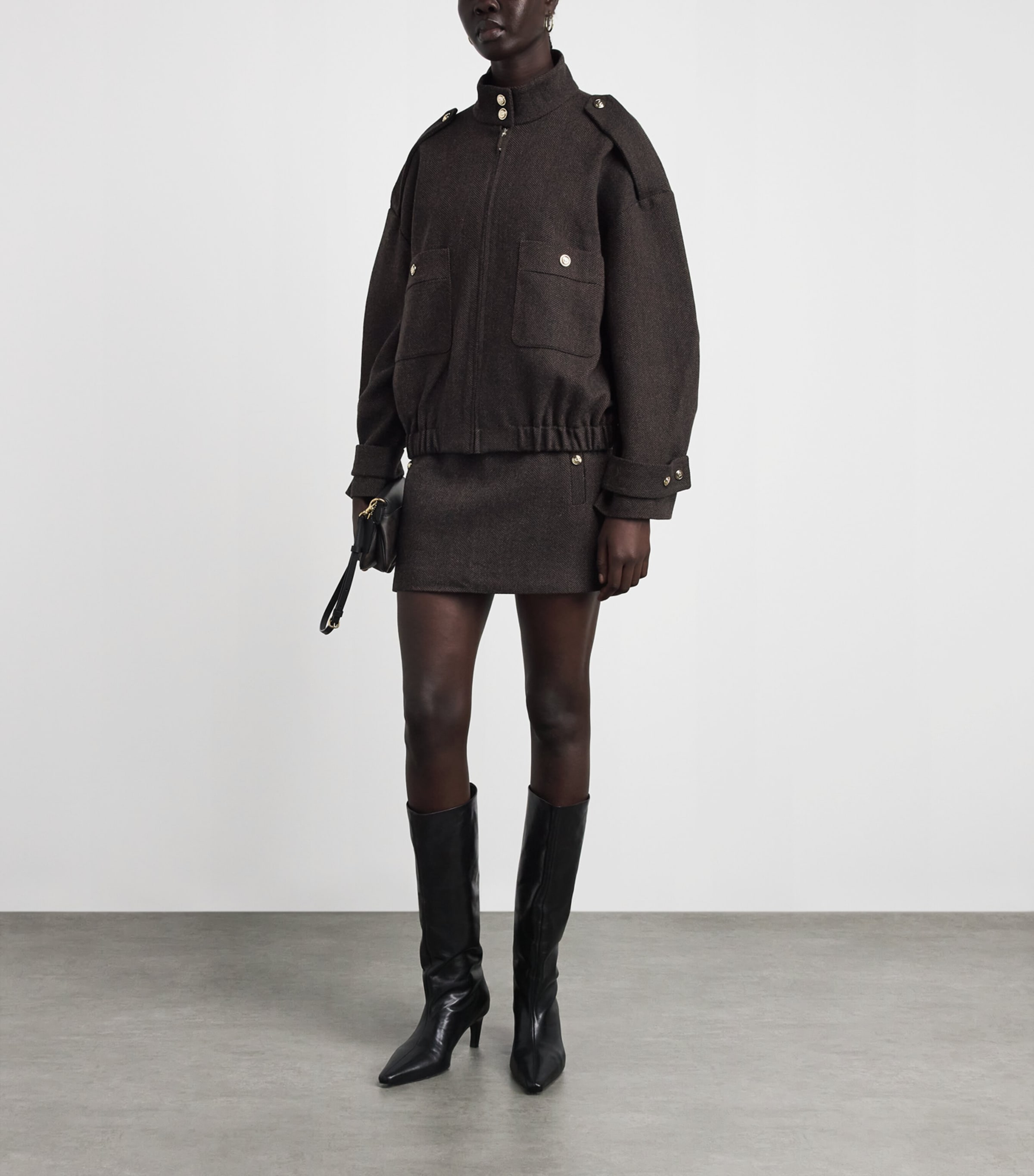 Maje Womens Wool-Blend Oversized Jacket Dark Brown Image 2