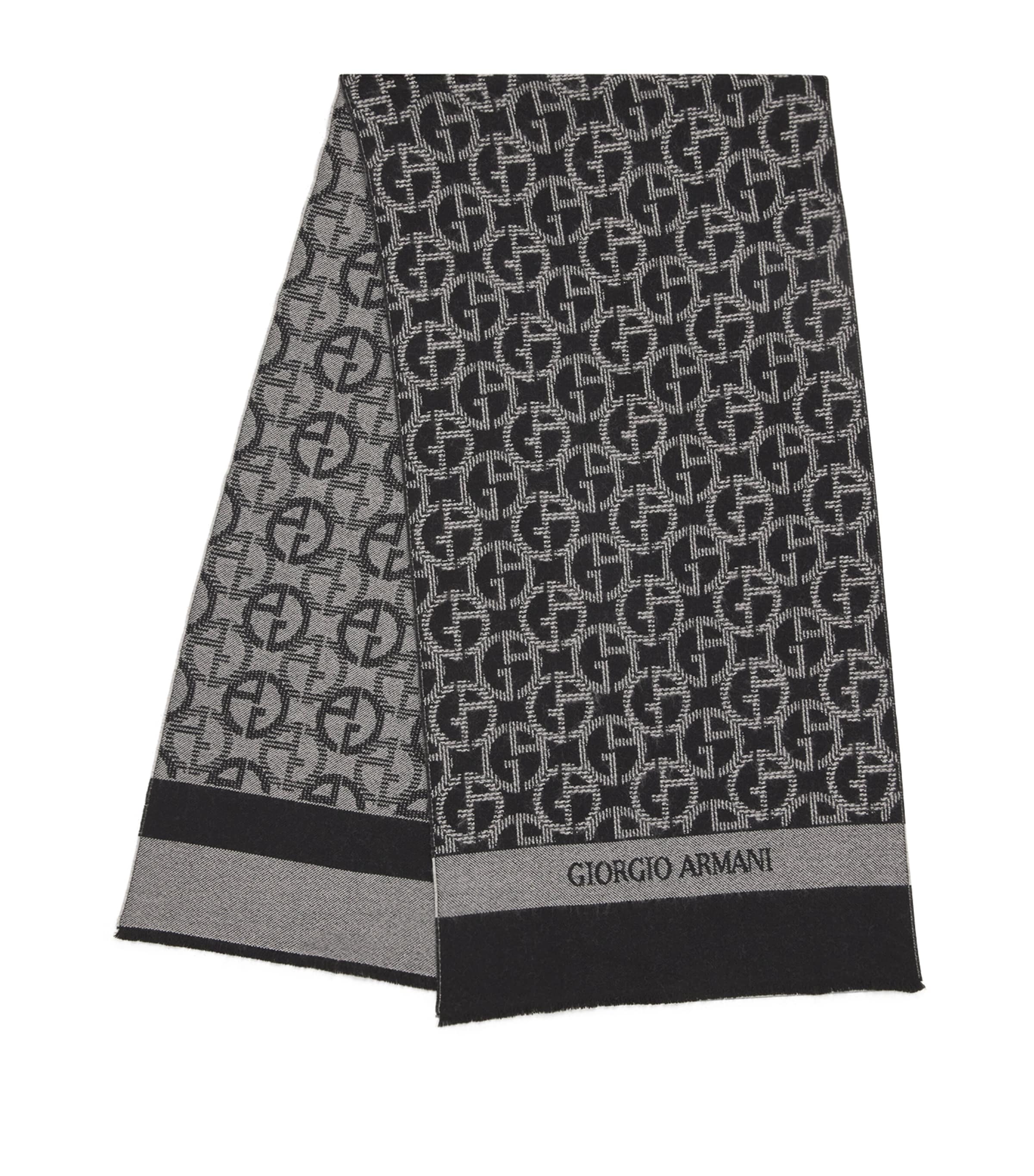 Giorgio Armani Wool Monogram Jacquard Scarf In Black