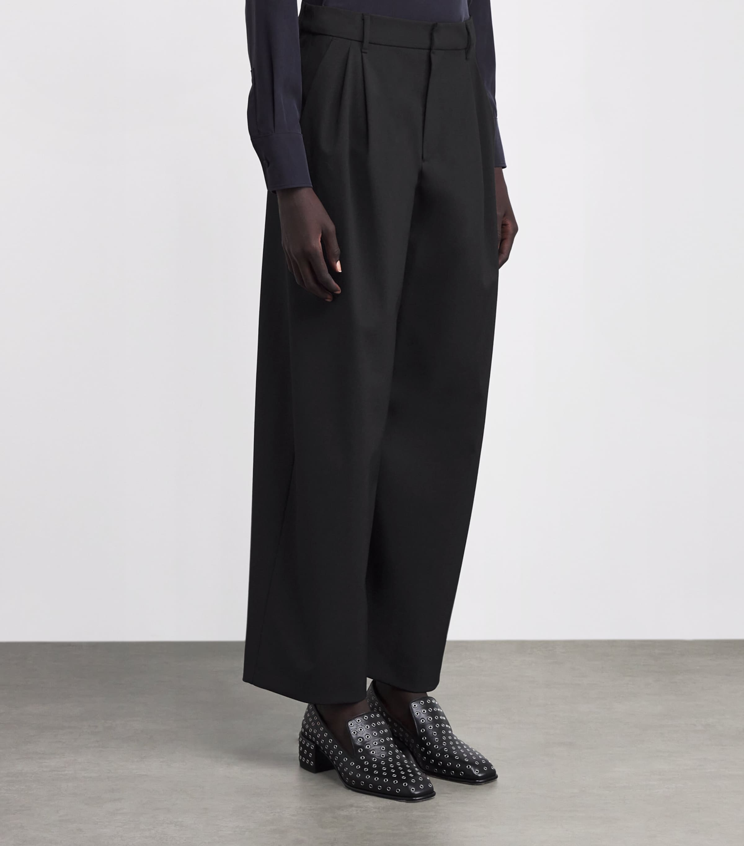 Twill Wide-Leg Trousers BLACK Image 3