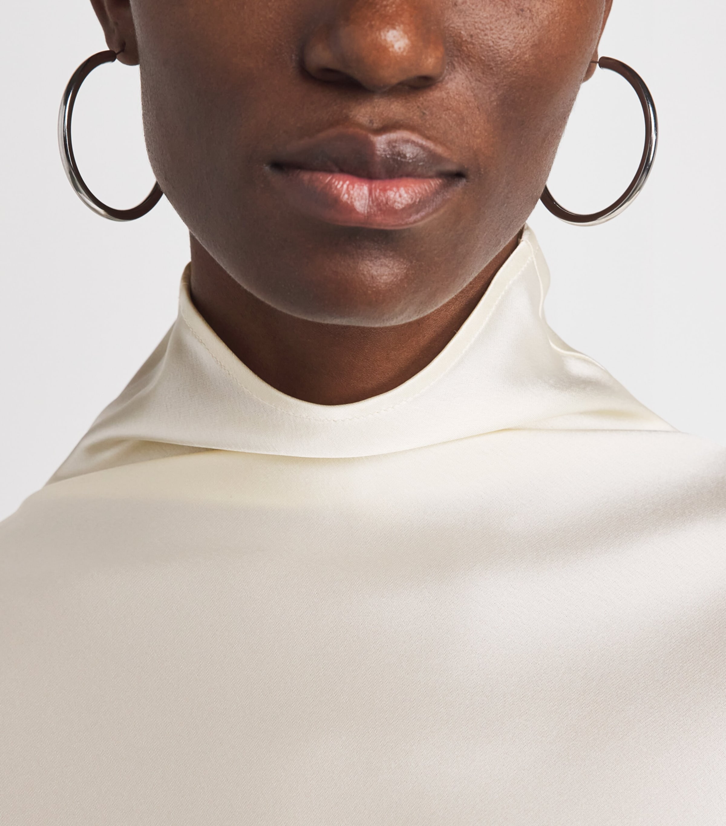 Almada Label Womens Satin High-Neck Maddy Blouse Vanilla Image 3
