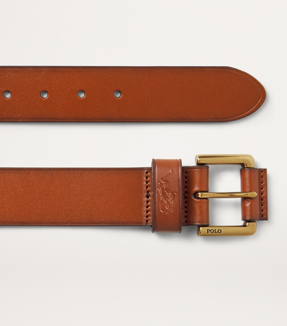 Leather Polo Pony Debossed Belt CLA TAN Image 4