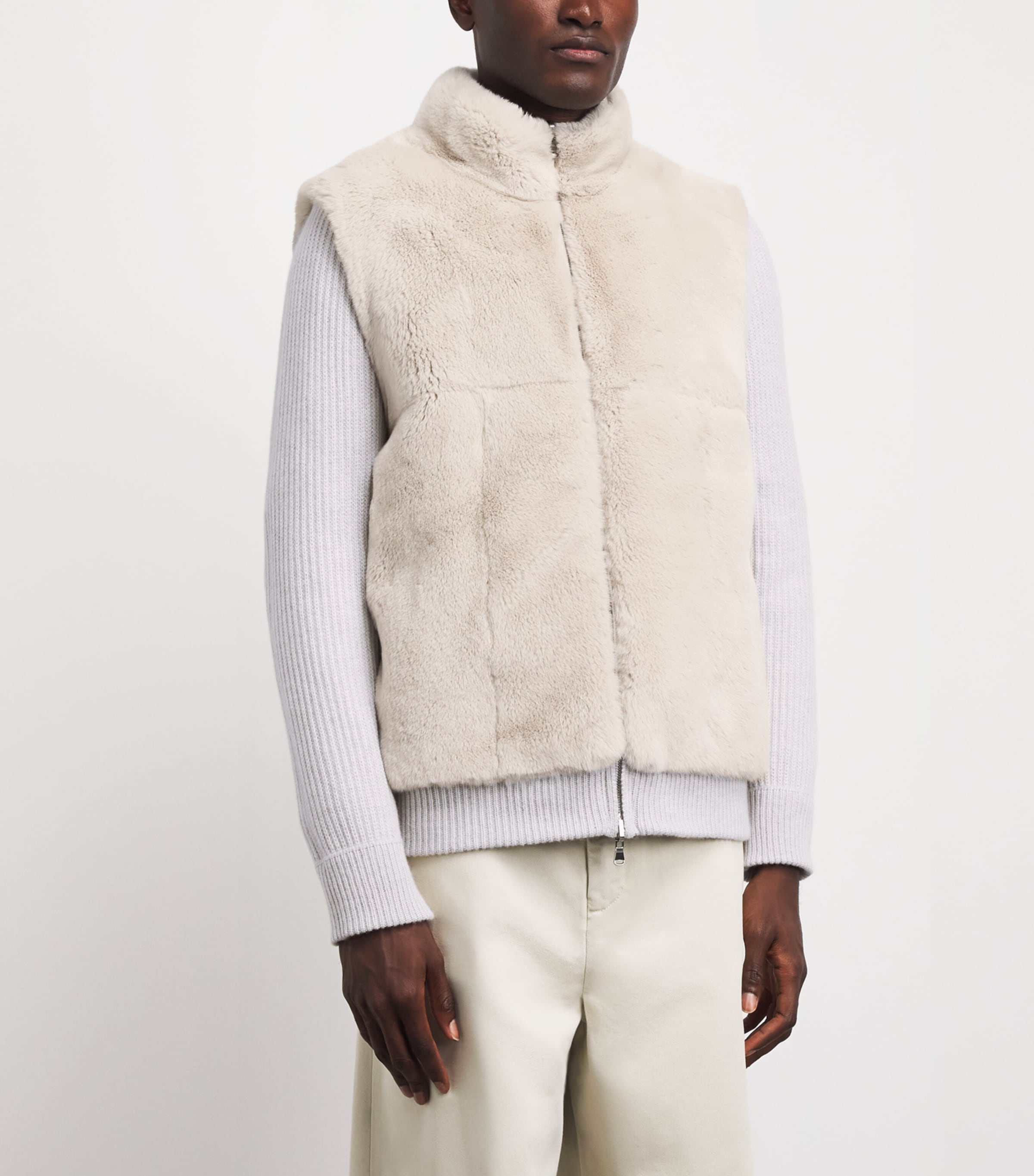 N.Peal Mens Cashmere Quarter-Zip Sweater Pebble Greysnow Image 6