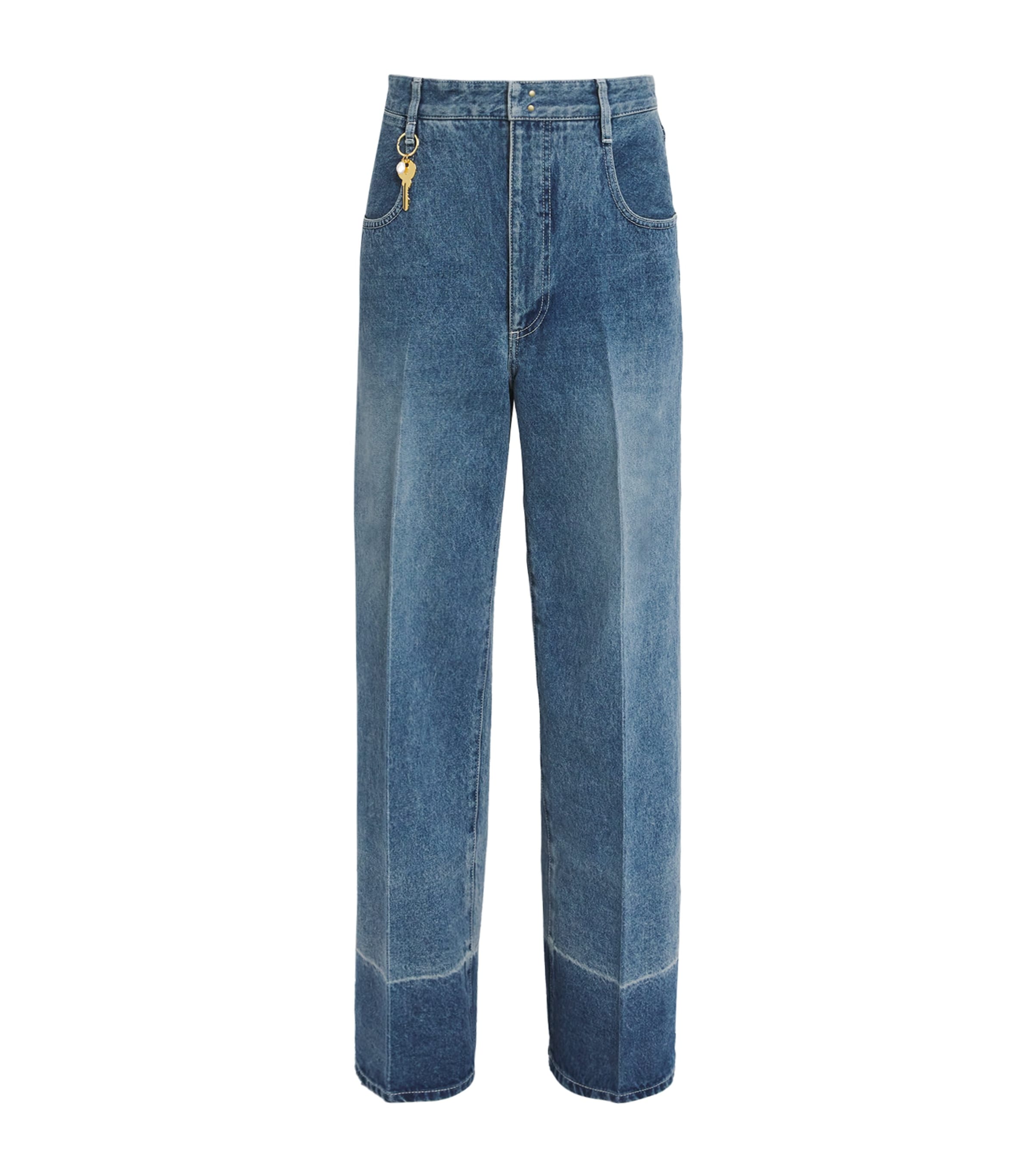 Shop Carven Key-detail Wide-leg Jeans In Blue