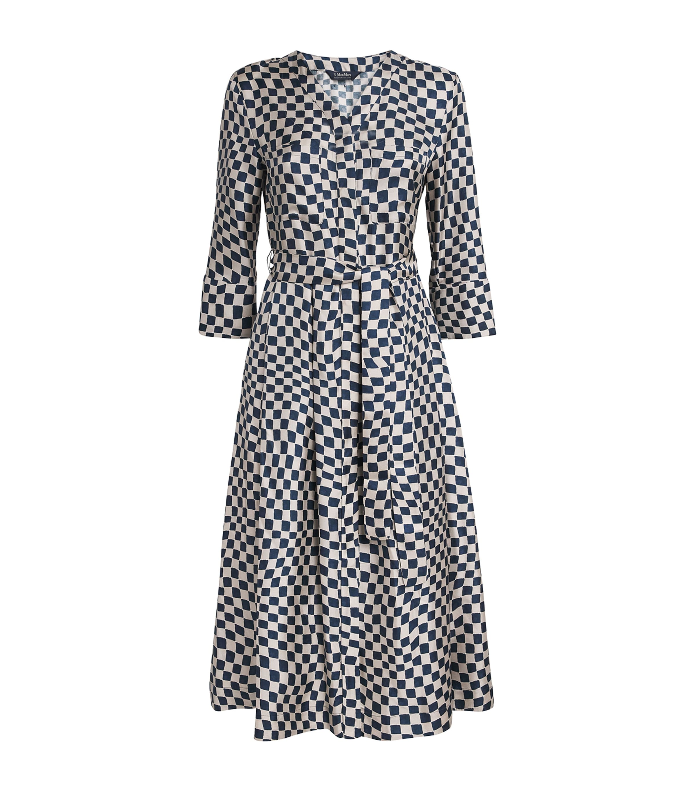 Max Mara Silk Patterned Midi Dress In Blue