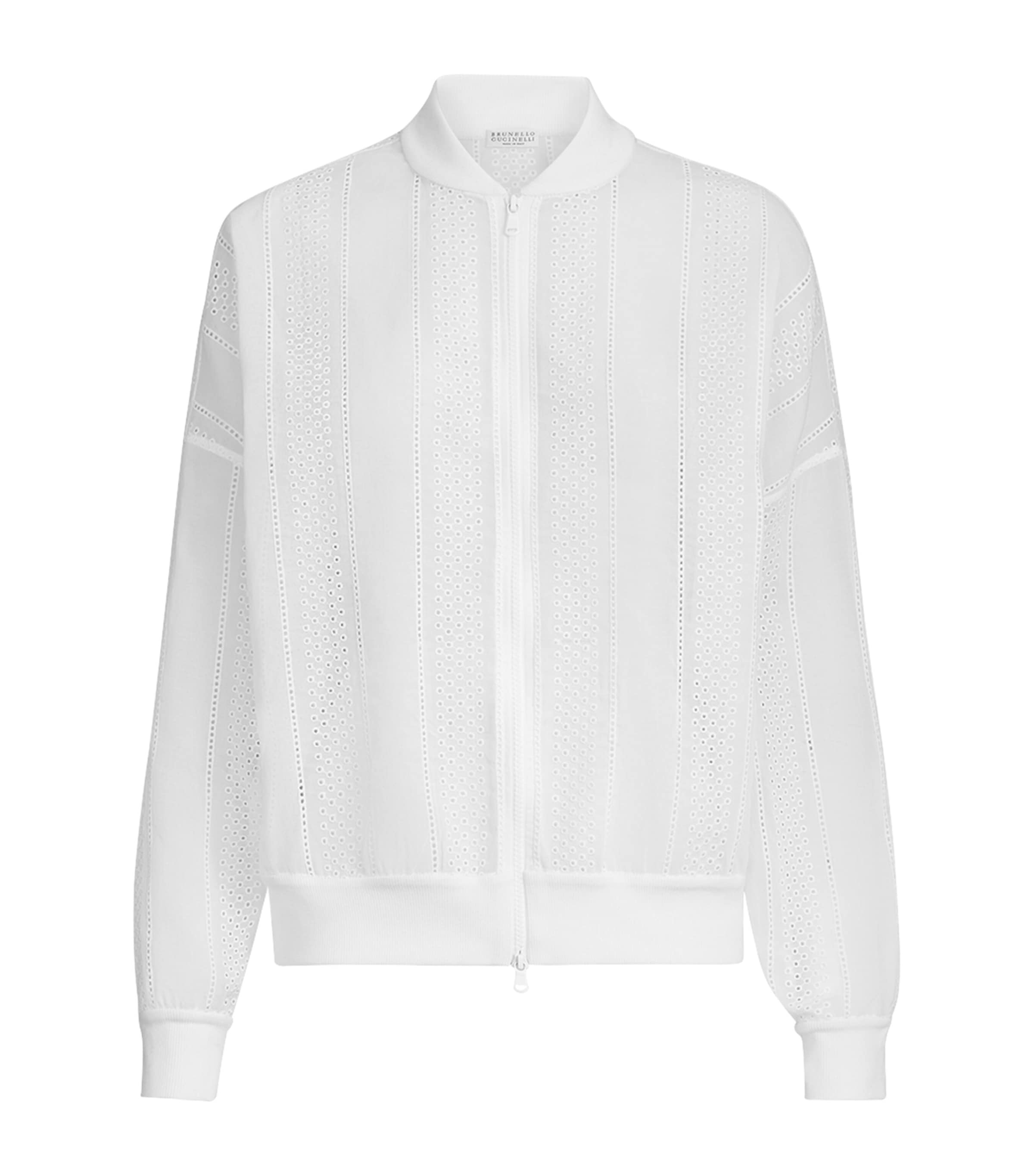 Brunello Cucinelli Womens Cotton Broderie Anglaise Bomber Jacket Image 1
