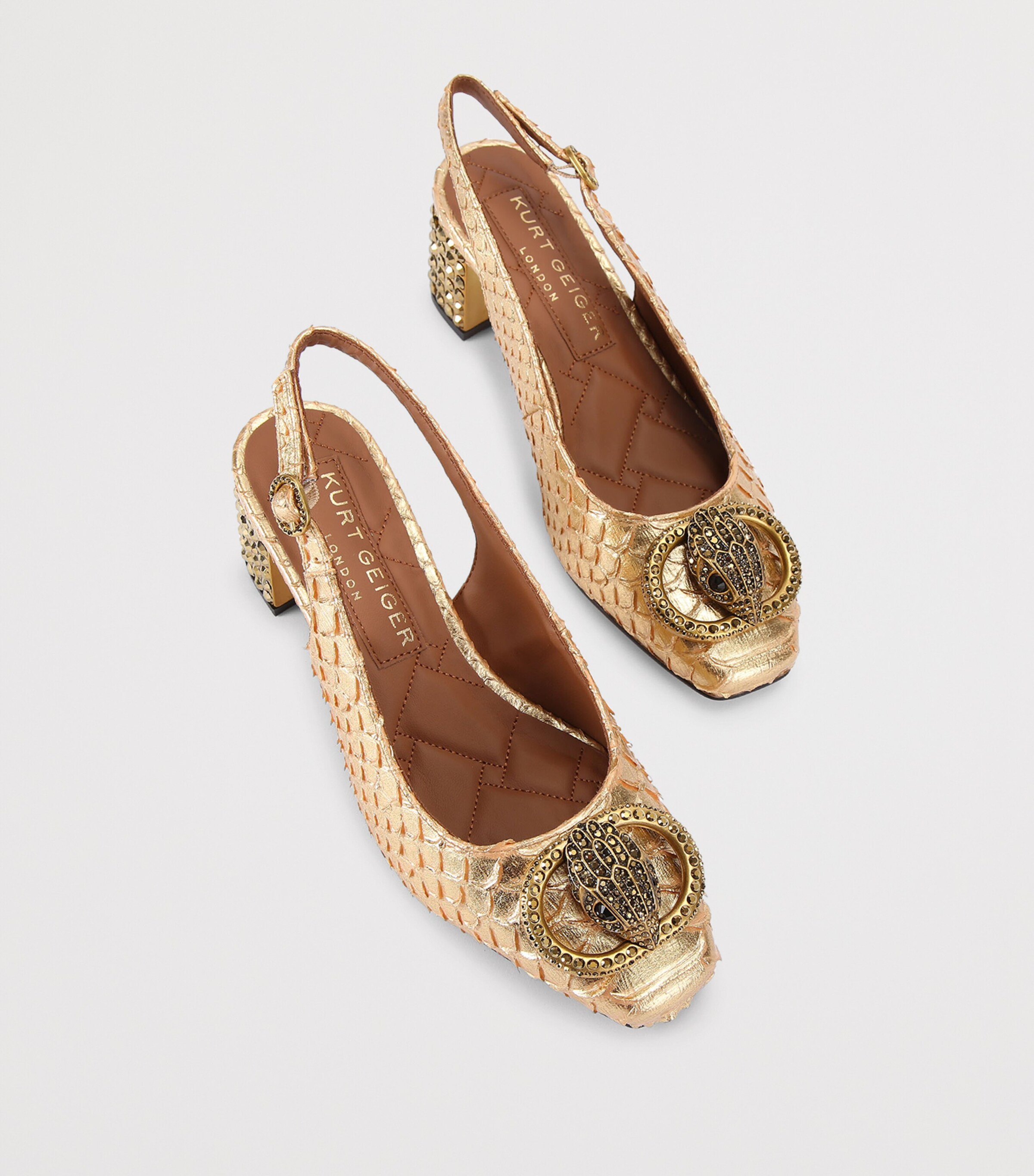 Leather Lizard-Effect Chelsea Slingback Pumps GOLD Image 4