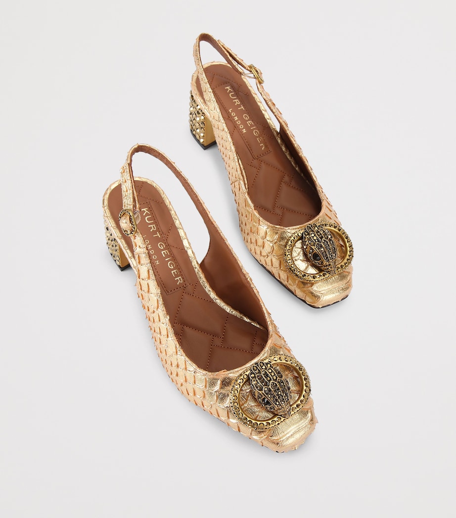 Leather Lizard-Effect Chelsea Slingback Pumps GOLD Image 4