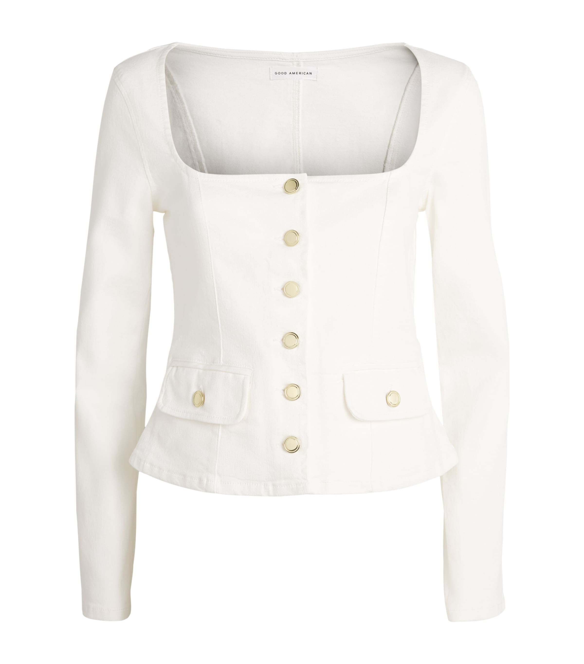 Good American Womens Square-Neck Denim Jacket Cotton White Image 1