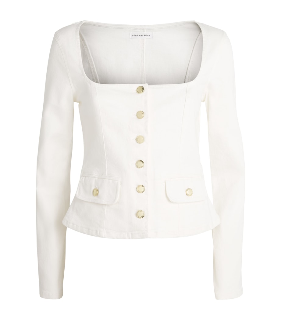 Good American Womens Square-Neck Denim Jacket Cotton White Image 1