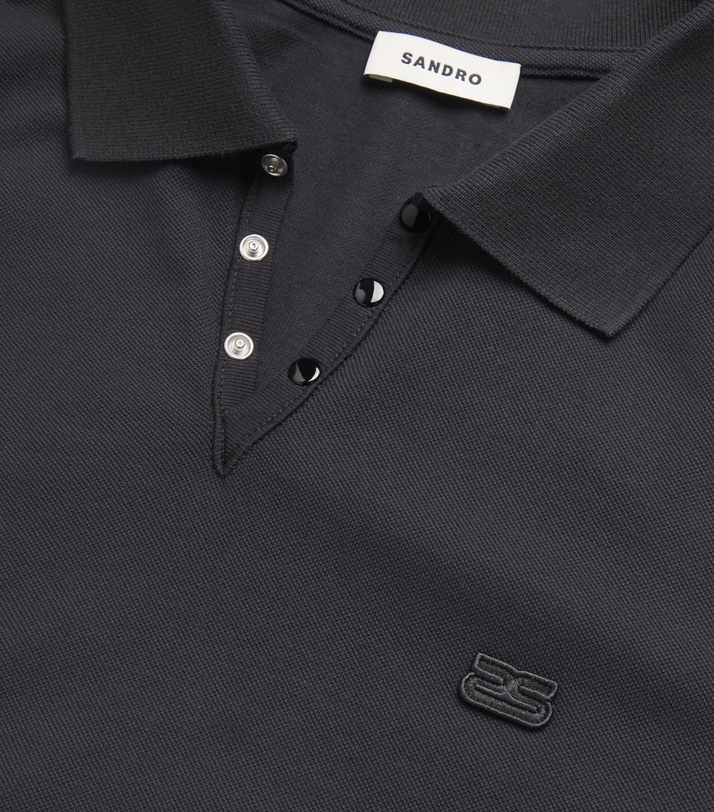 Sandro Paris Mens Cotton Logo Polo Shirt Black Image 6