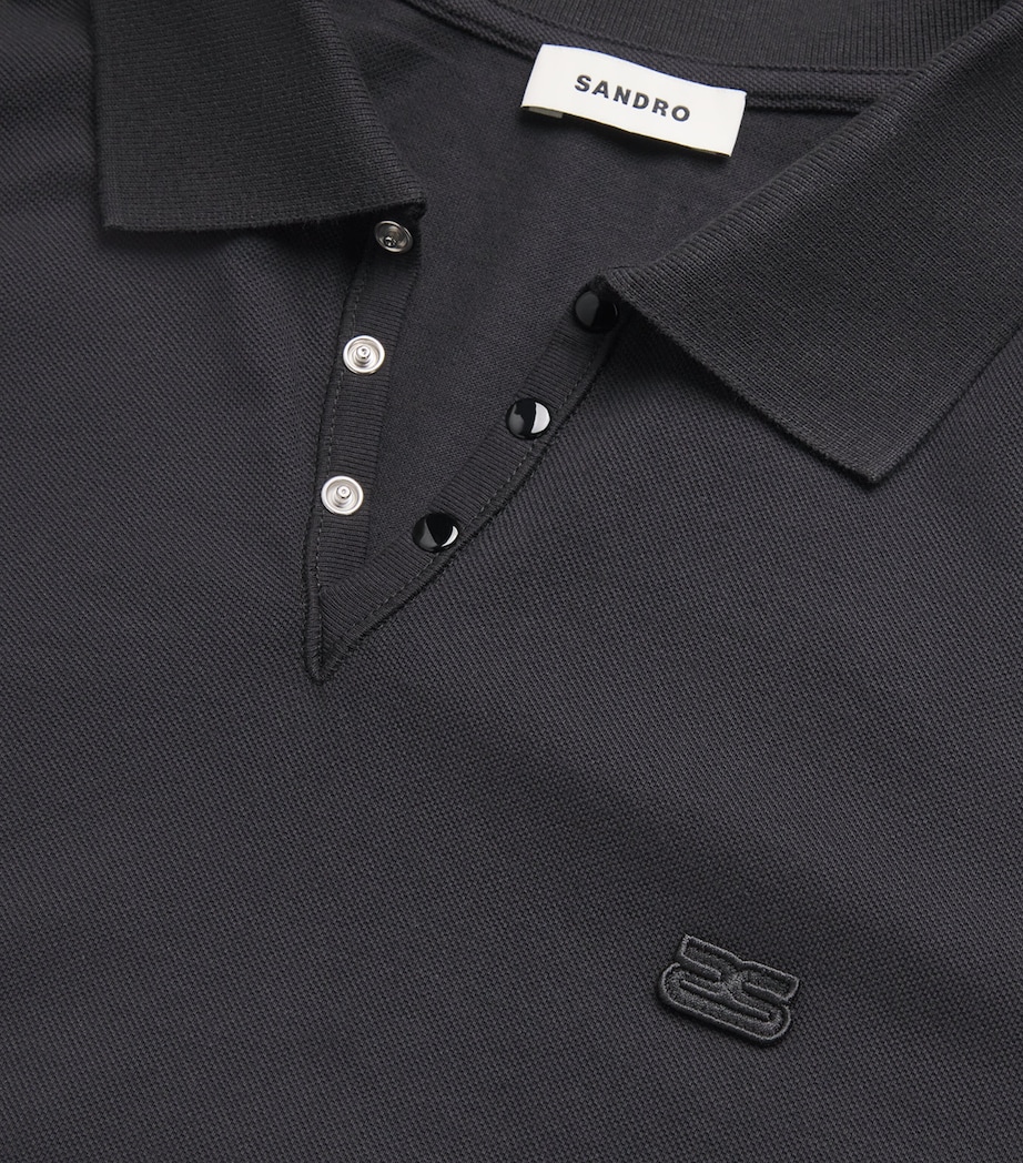 Sandro Paris Mens Cotton Logo Polo Shirt Black Image 6