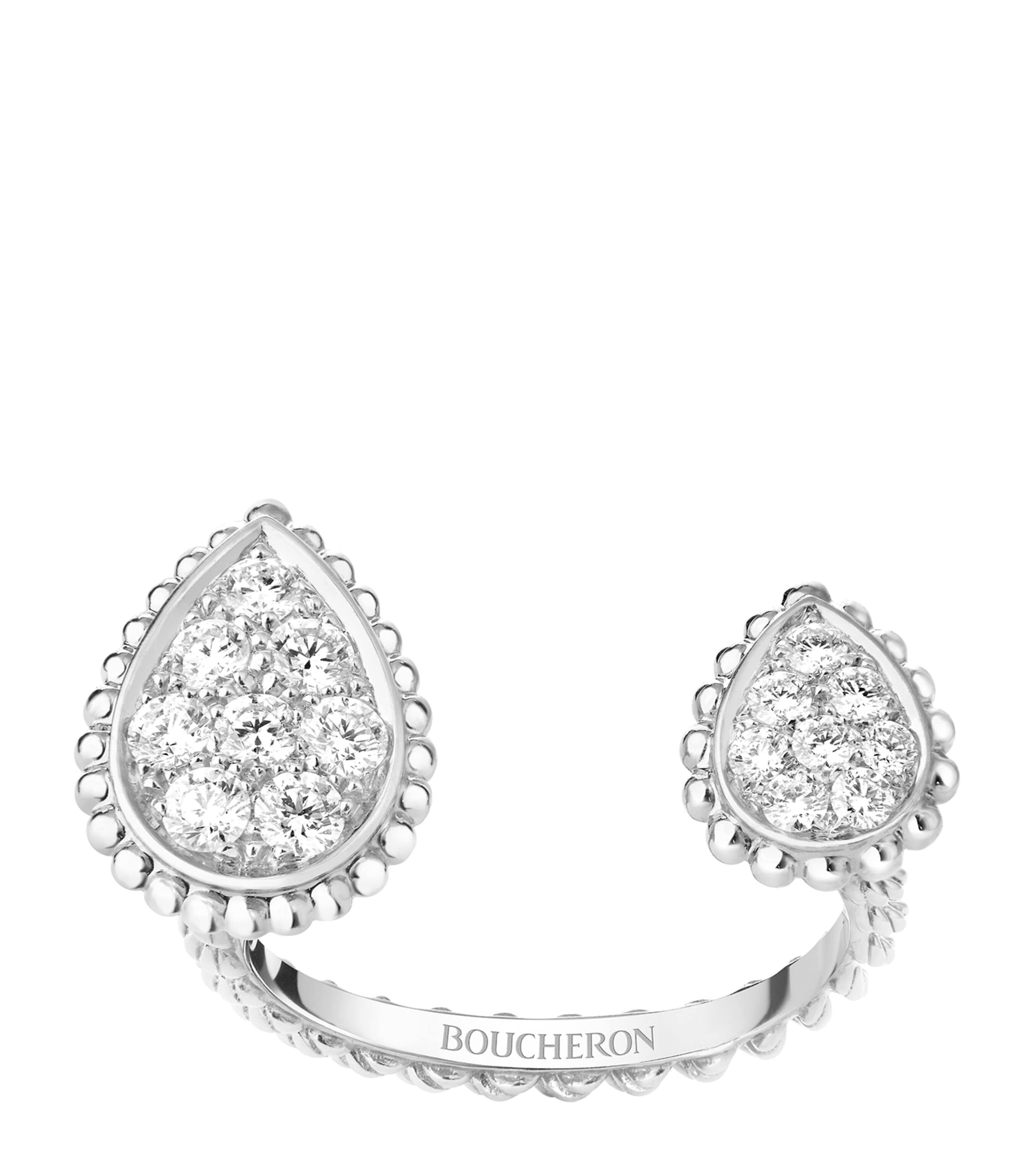 Boucheron Serpent Boh Me 18k White Gold & Diamond Xs S Motif Ring In Silver