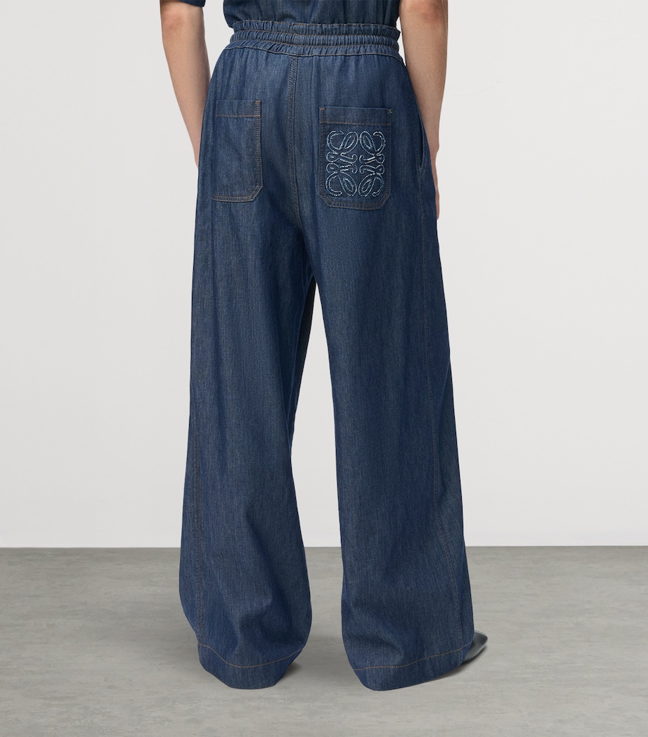 LOEWE Mens Chambray Drawstring Wide-Leg Trousers Denim Blue Image 4